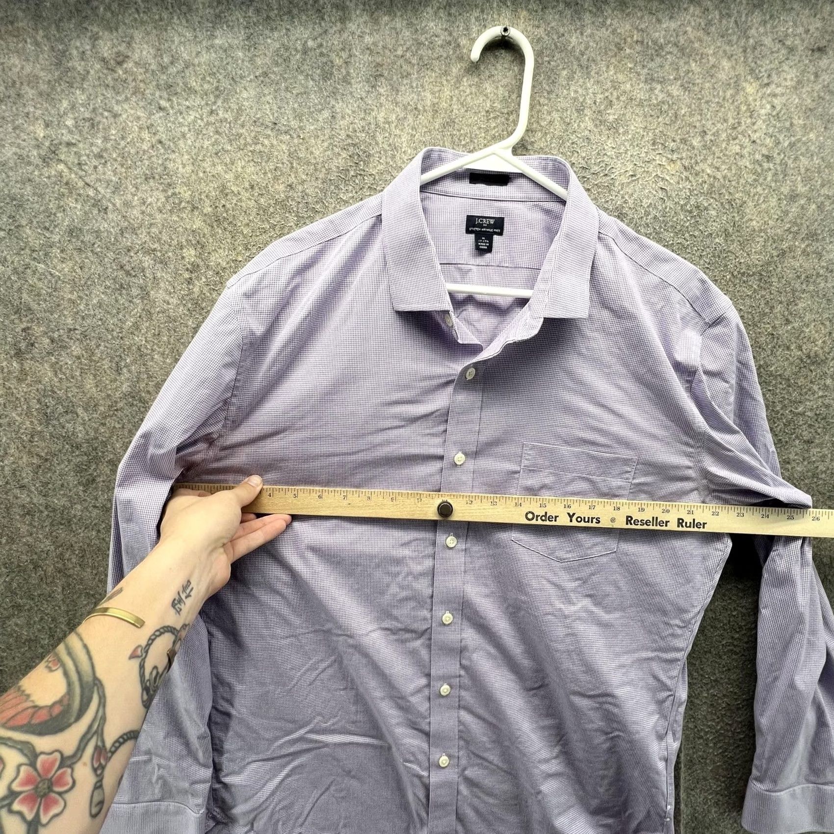 J.Crew J.CREW Dress Shirt Mens XL Purple Gingham Stretch Wrinkle Free Long Sleeve Size 46R - 4 Thumbnail