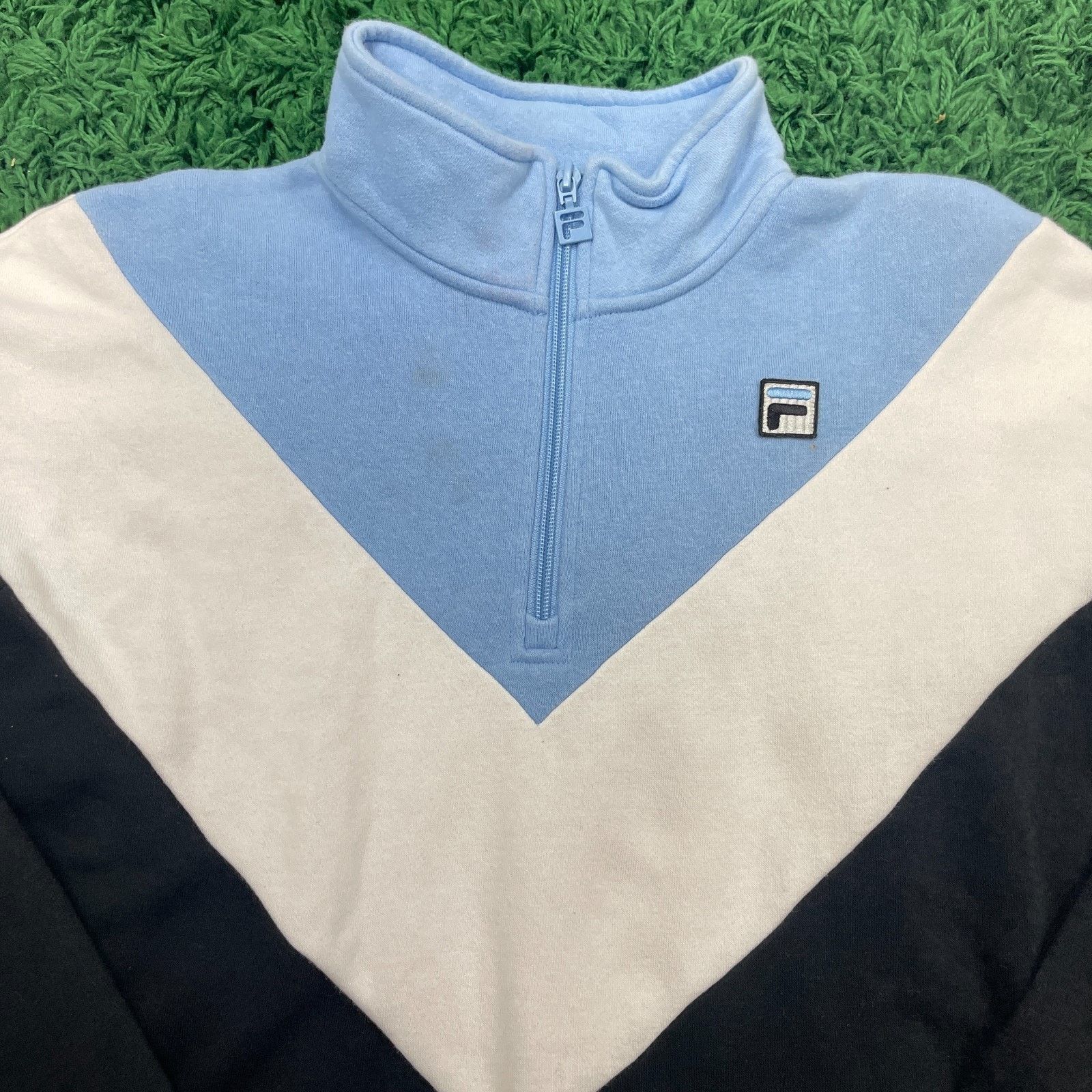 Fila × Vintage Fila Women's 1/4 Zip Pullover Sweatshirt Sweater Blue Black Size M / US 6-8 / IT 42-44 - 3 Thumbnail