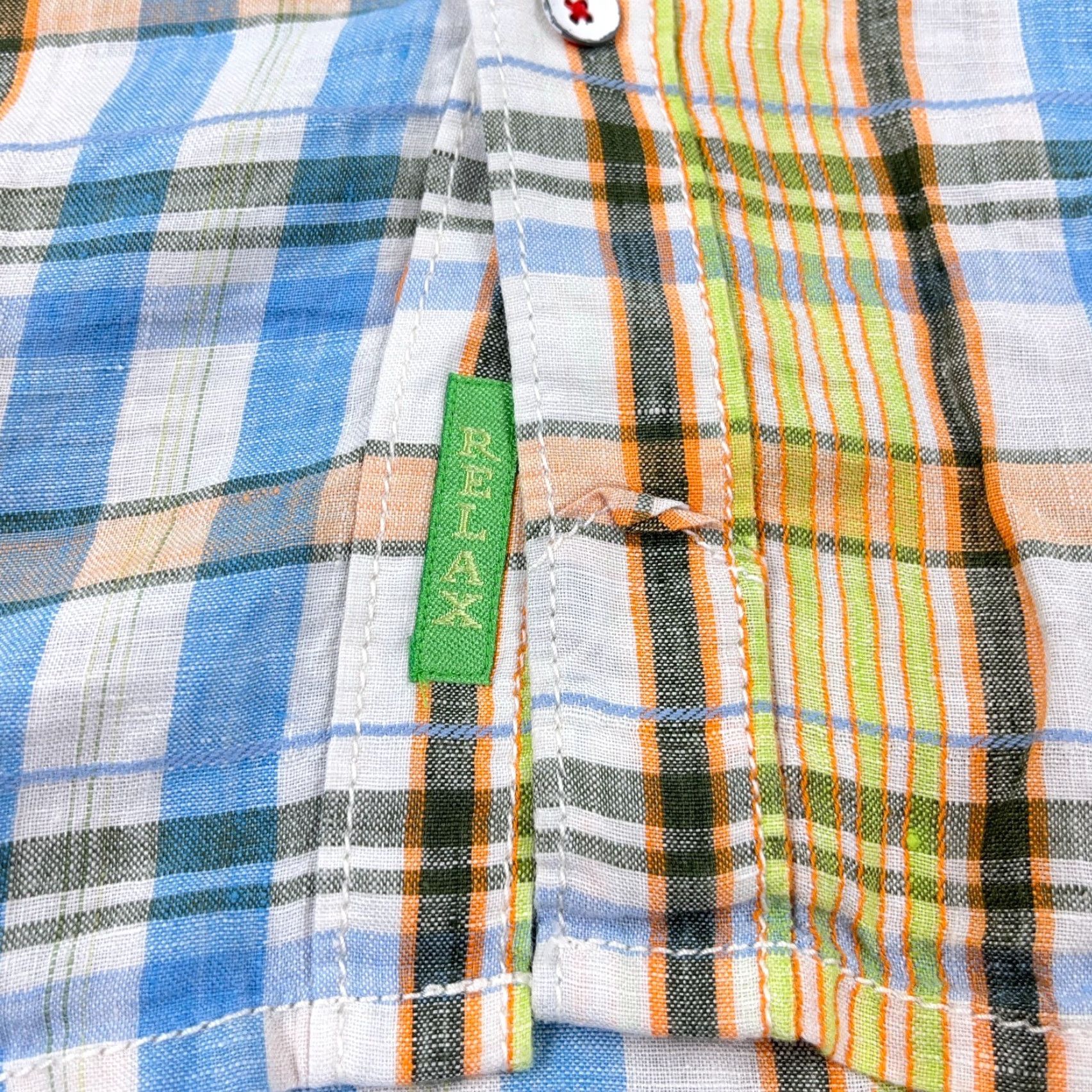Tommy Bahama Tommy Bahama Shirt Men Medium Blue Orange Plaid Linen Button Up Camp Adult Shirt Size US M / EU 48-50 / 2 - 6 Thumbnail