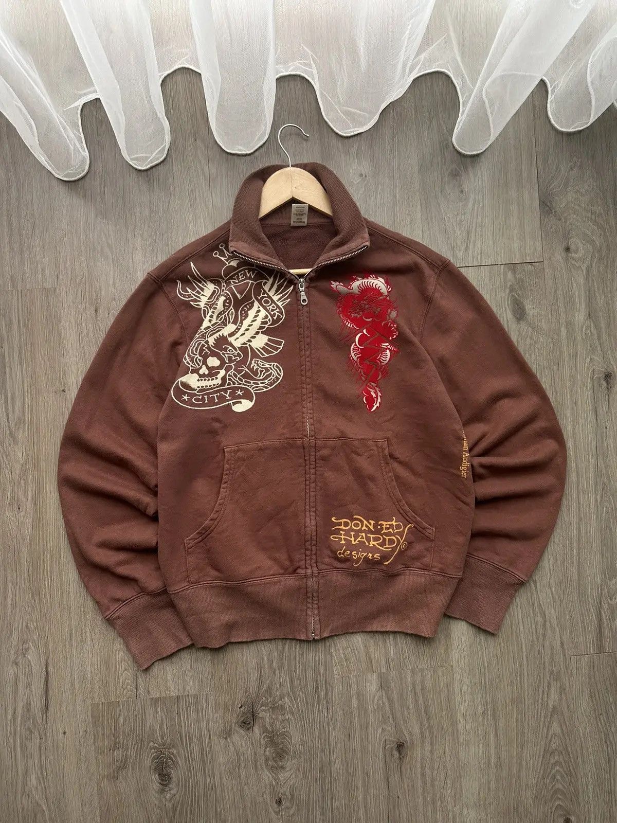 Christian Audigier × Ed Hardy × Vintage Vintage Ed Hardy Christian Audigier Brown Hoodie Size US M / EU 48-50 / 2 - 19 Thumbnail