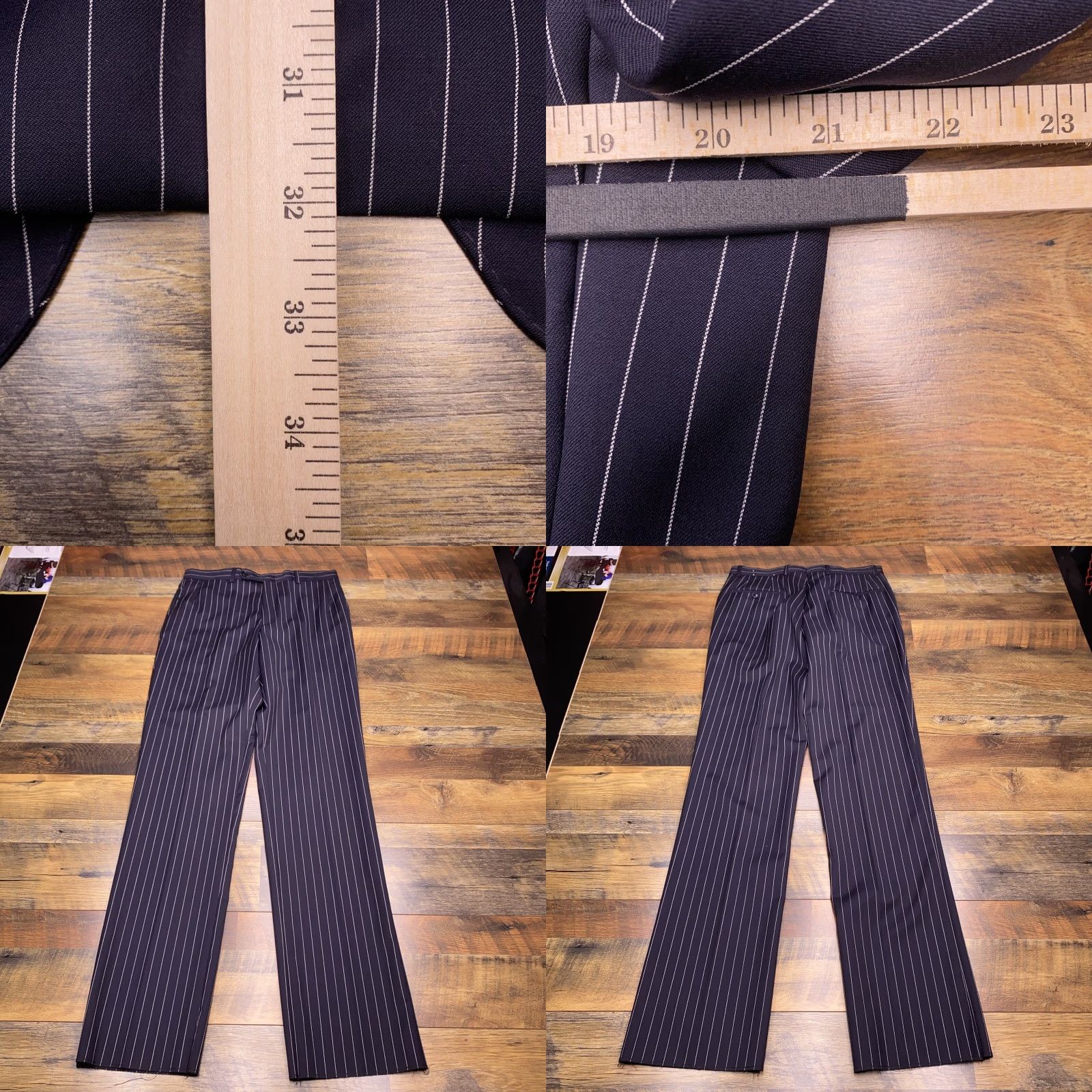Vintage Bachrach Suit 40 Long Navy Blue Pinstripe Wool Pants 33 Waist Unhemmed New Size 40R - 10 Thumbnail