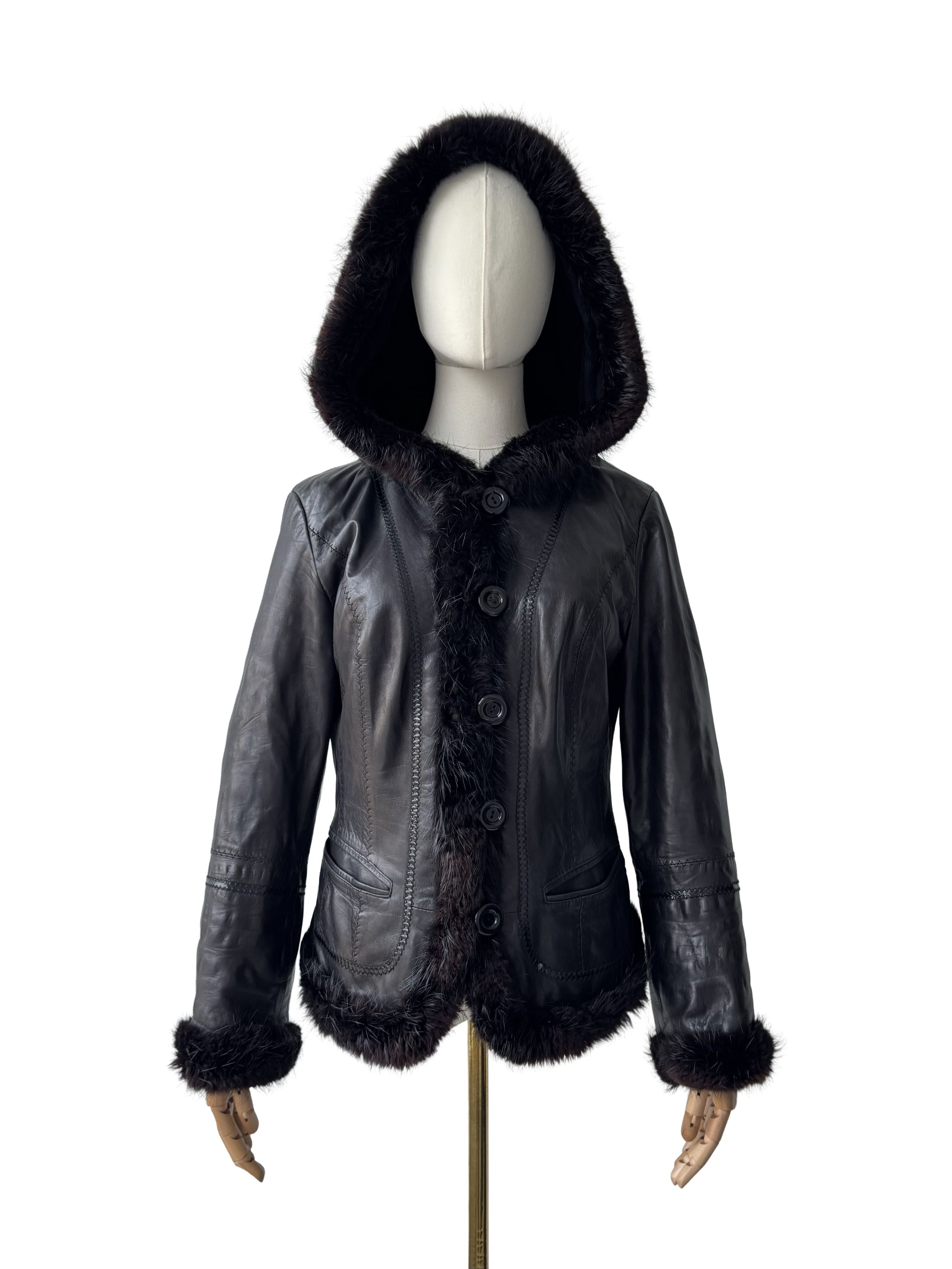 Vintage Vintage Cropped Leather Hooded Jacket Size L / US 10 / IT 46 - 3 Thumbnail