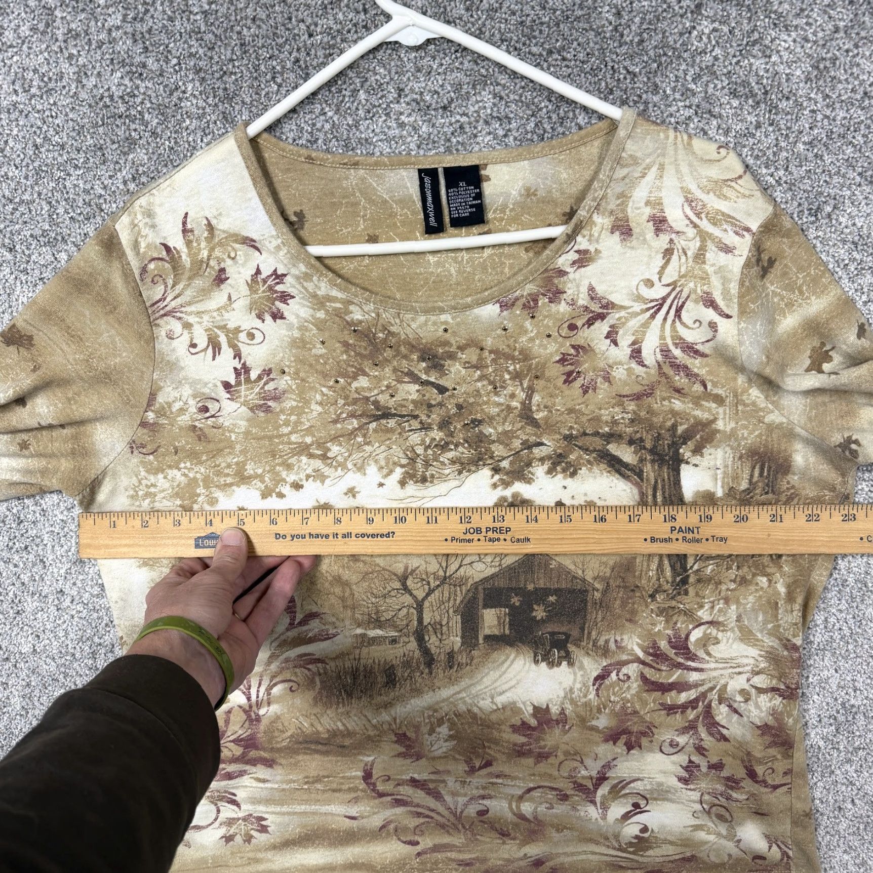 Vintage VINTAGE Jason Maxwell Shirt XL Beige Autumn Country 3/4 Sleeve Rhinestone Floral Knit T-Shirt Women Size XL / US 12-14 / IT 48-50 - 4 Thumbnail