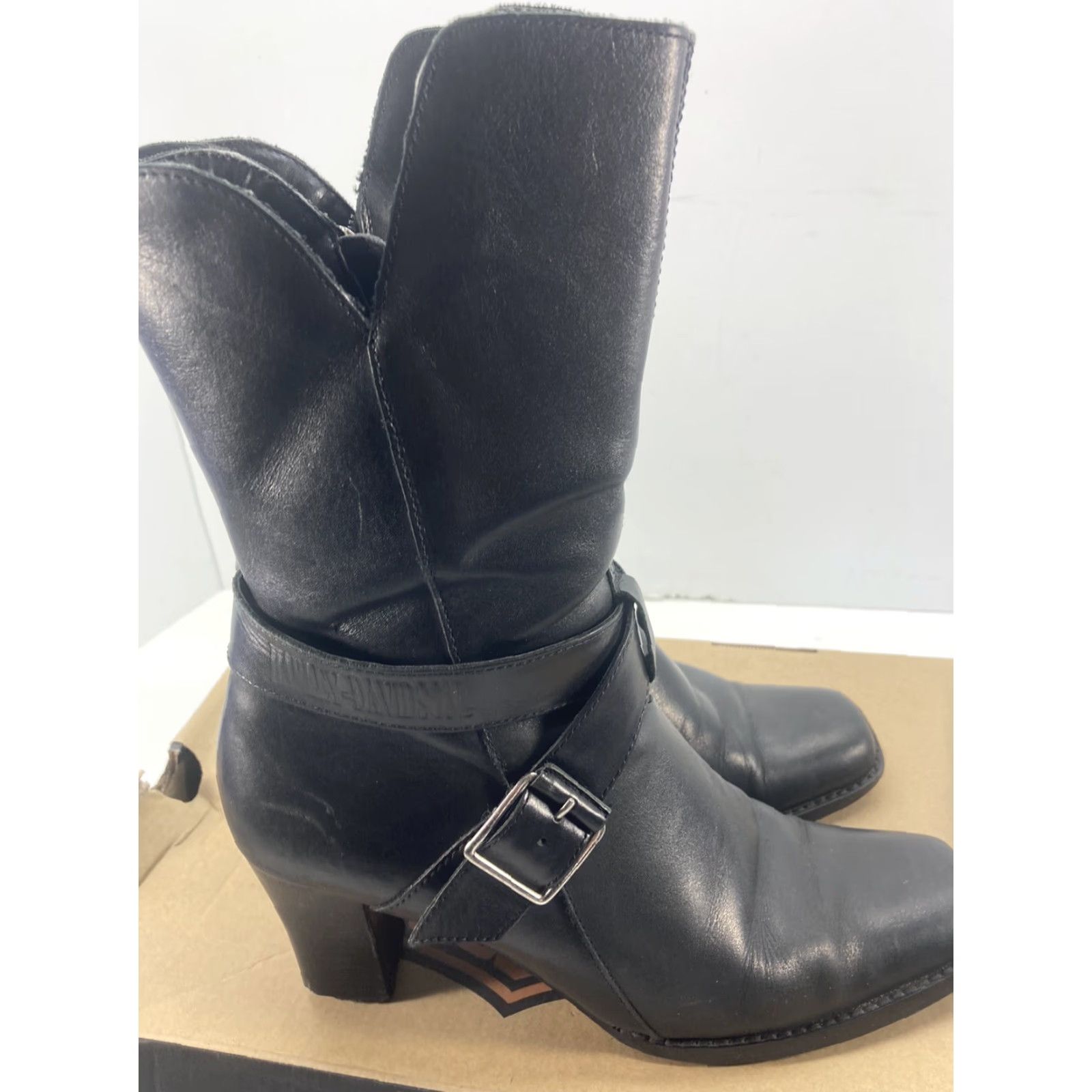 Harley Davidson Harley Davidson Boots Simone Motorcycle Leather Mid Calf Zip Womens 8 Black Square Toe Straps Mid-Calf Heel High Block Street Casual Shoes Size US 6 / IT 36 - 6 Thumbnail