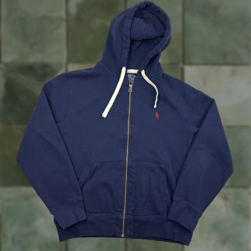 Polo Ralph Lauren VINTAGE Polo Ralph Lauren Hoodie Shirt Adult Large Blue 90s Punk Full Zip Hooded Pockets Mens Size US L / EU 52-54 / 3 - 1 Thumbnail