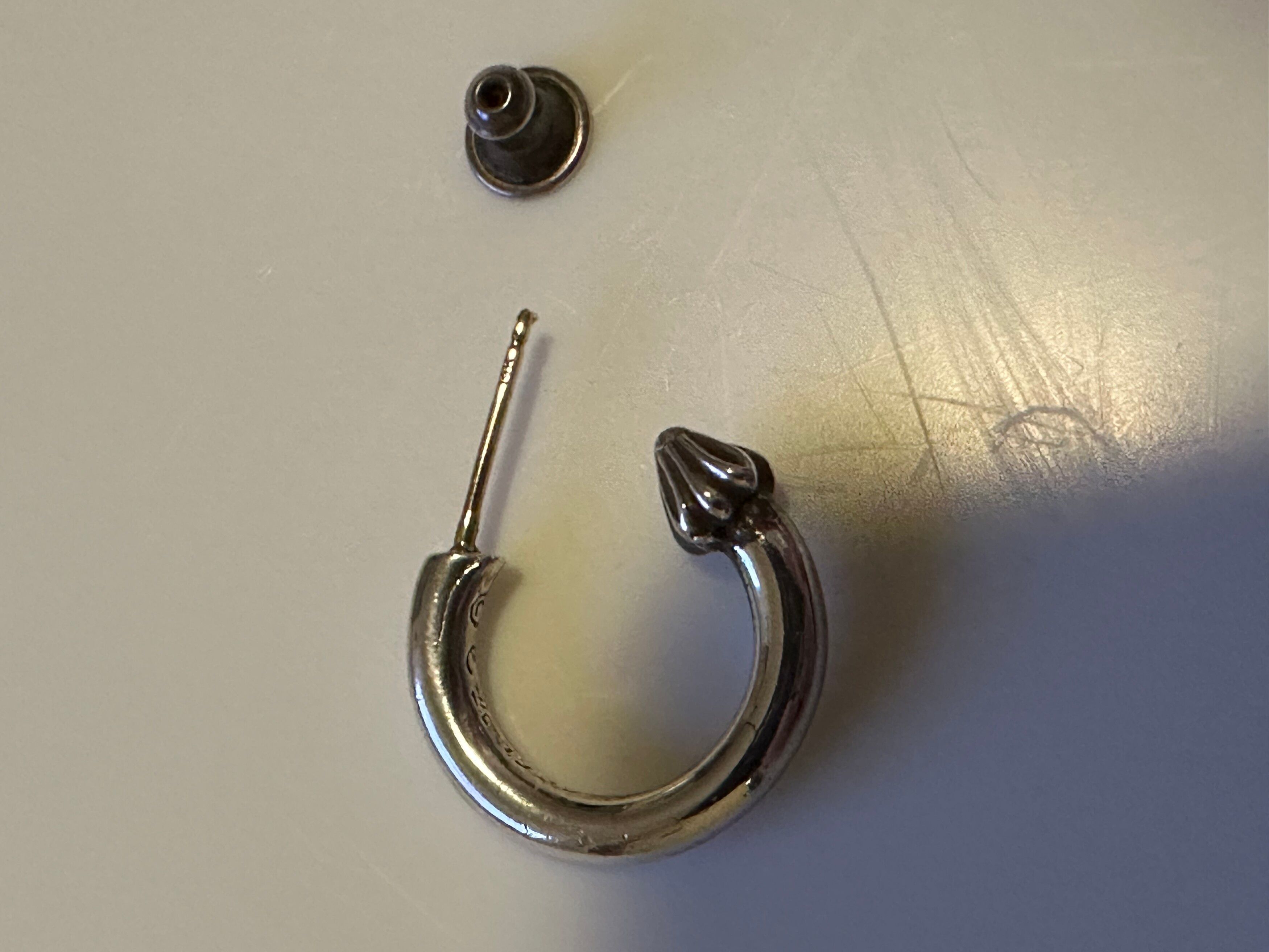 Pre-owned Chrome Hearts Hoop Plain Earring In Silver
