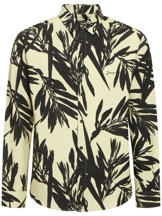 Jacquemus o1lsvrm0425 Simon Printed Cotton Shirt in Prt Foliage Bla Size US L / EU 52-54 / 3 - 1 Thumbnail