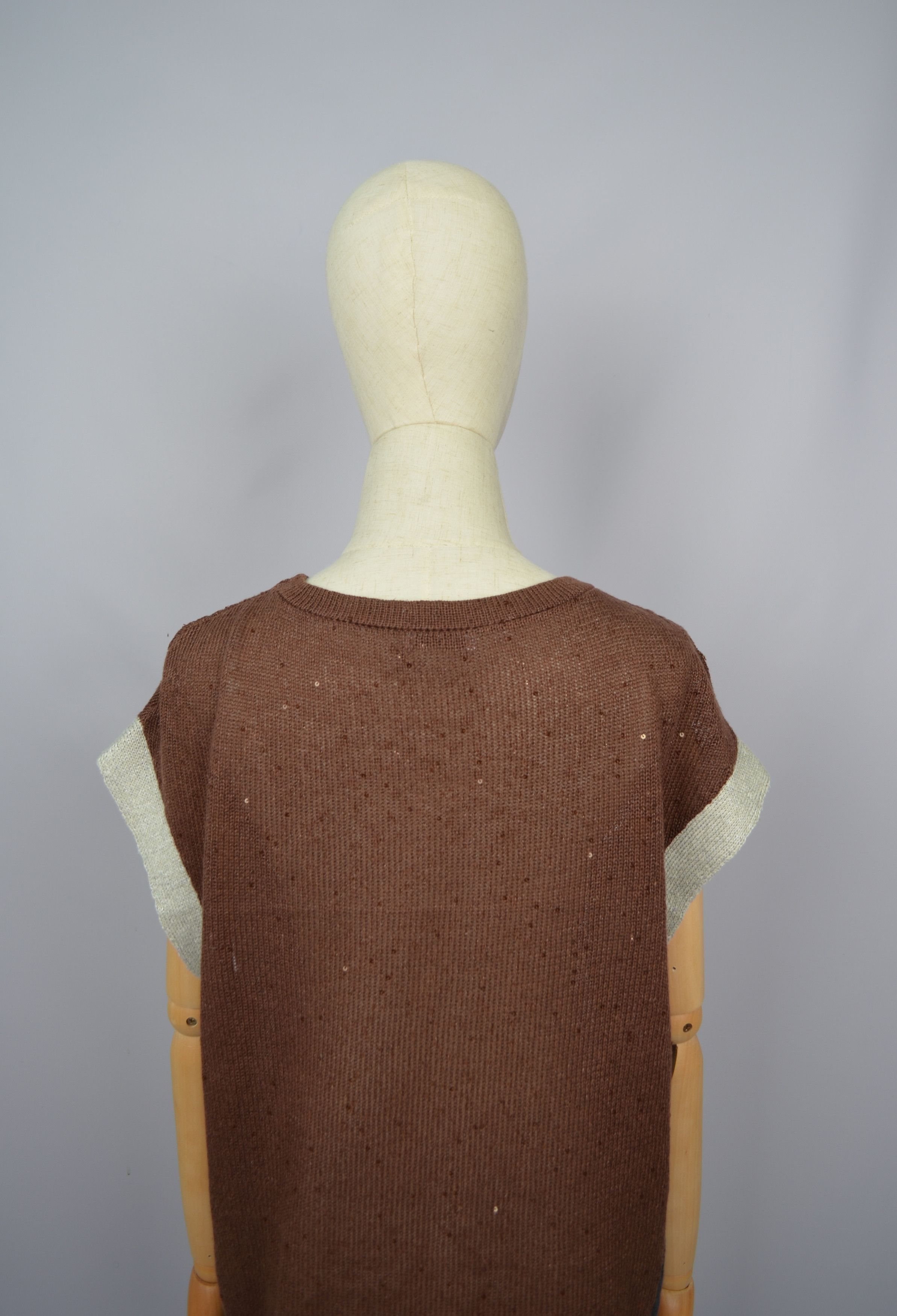 Brunello Cucinelli × Designer Brunello Cucinelli Sequin Linen\Silk Brown Grey Sleeveless Size XXL / US 16-18 / IT 52-54 - 11 Thumbnail