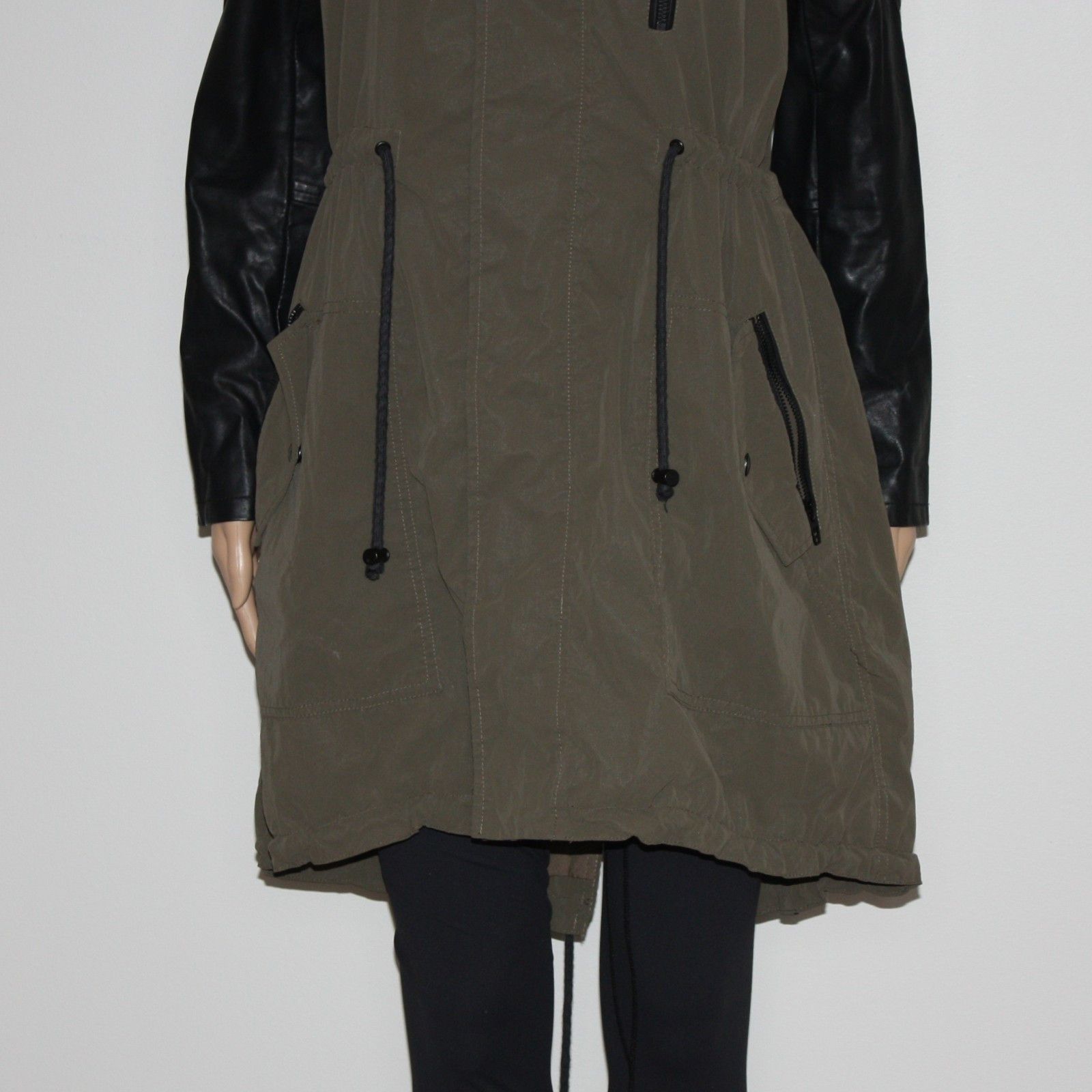 BLANKNYC Hooded Vegan Leather & Nylon Rain Jacket in Olive Green Size S / US 4 / IT 40 - 7 Thumbnail