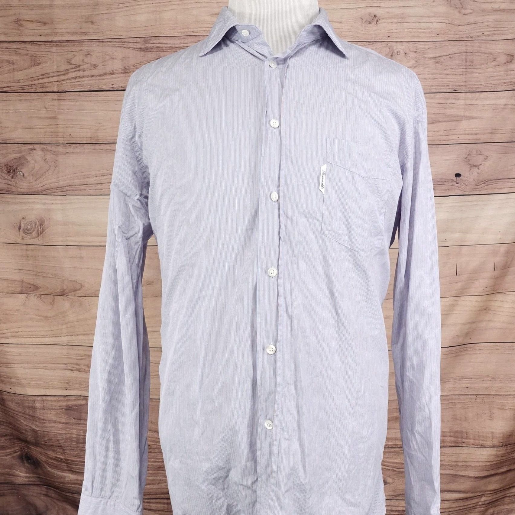 Faconnable VINTAGE Faconnable Dress Shirt Mens XL Blue Pinstripe Cotton Button Front Classic Size 46R - 4 Thumbnail