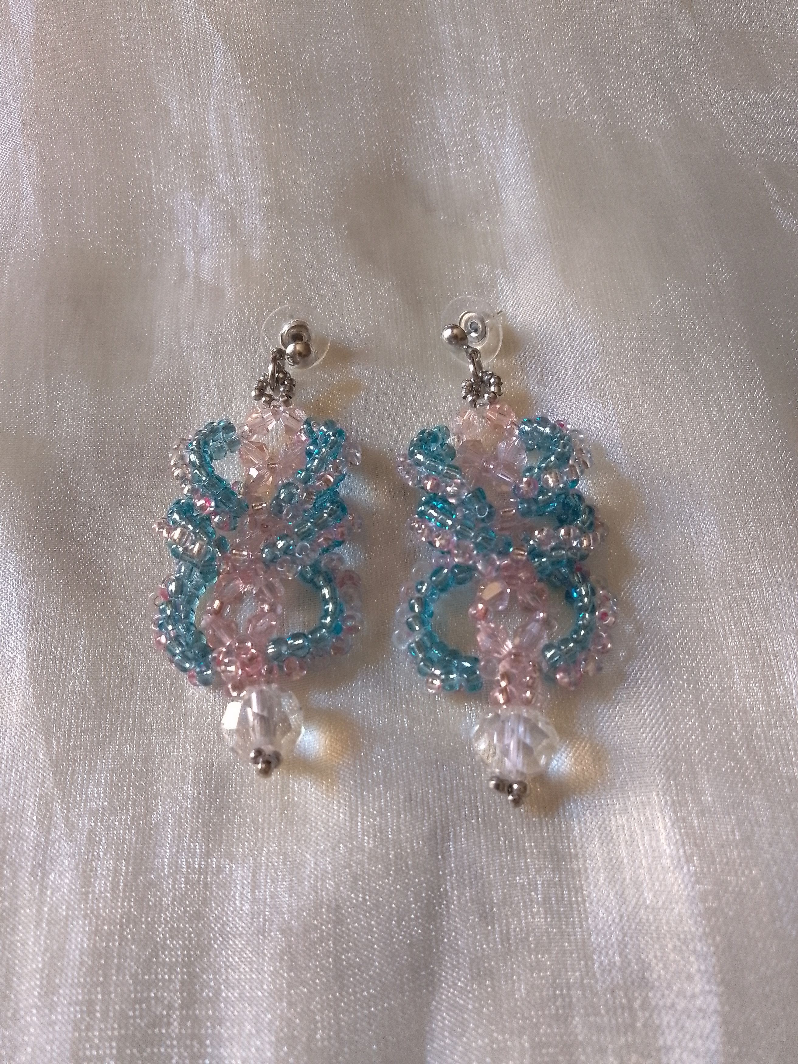 Handmade Earrings Braided Pink Crystal Beaded Elegant Size ONE SIZE - 3 Thumbnail