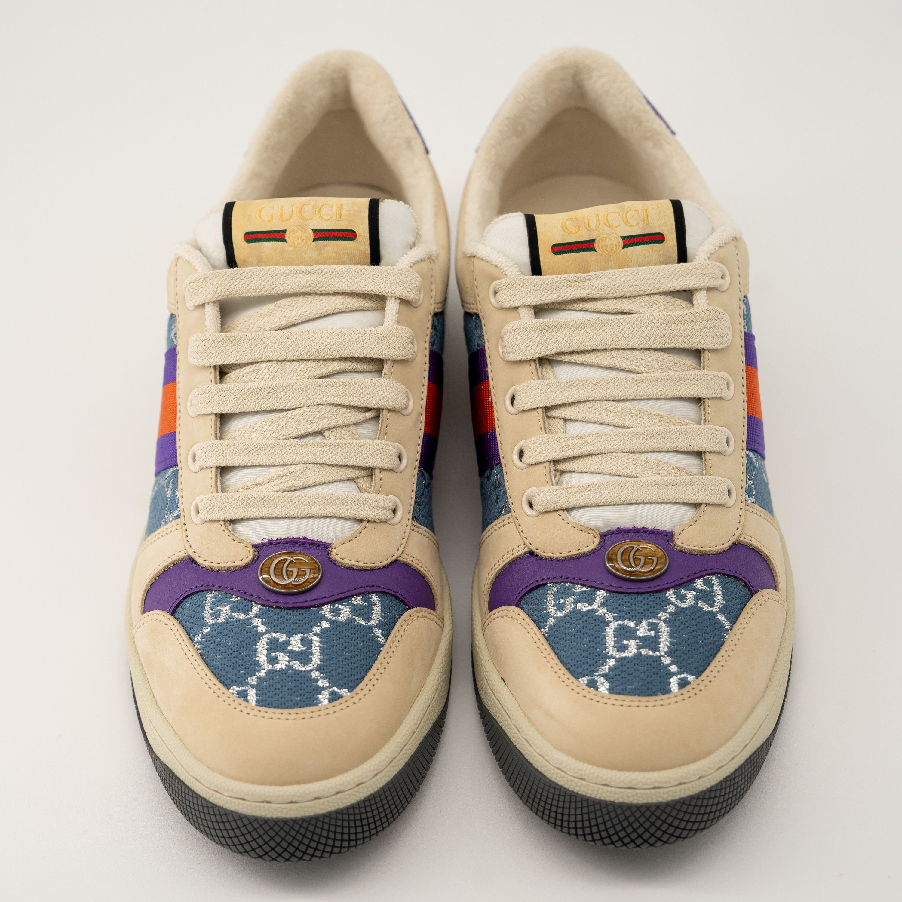 Gucci 41.5eu Gucci Screener Enamel Aged Sneakers Beige Blue Red Size US 11.5 / IT 41.5 - 3 Thumbnail