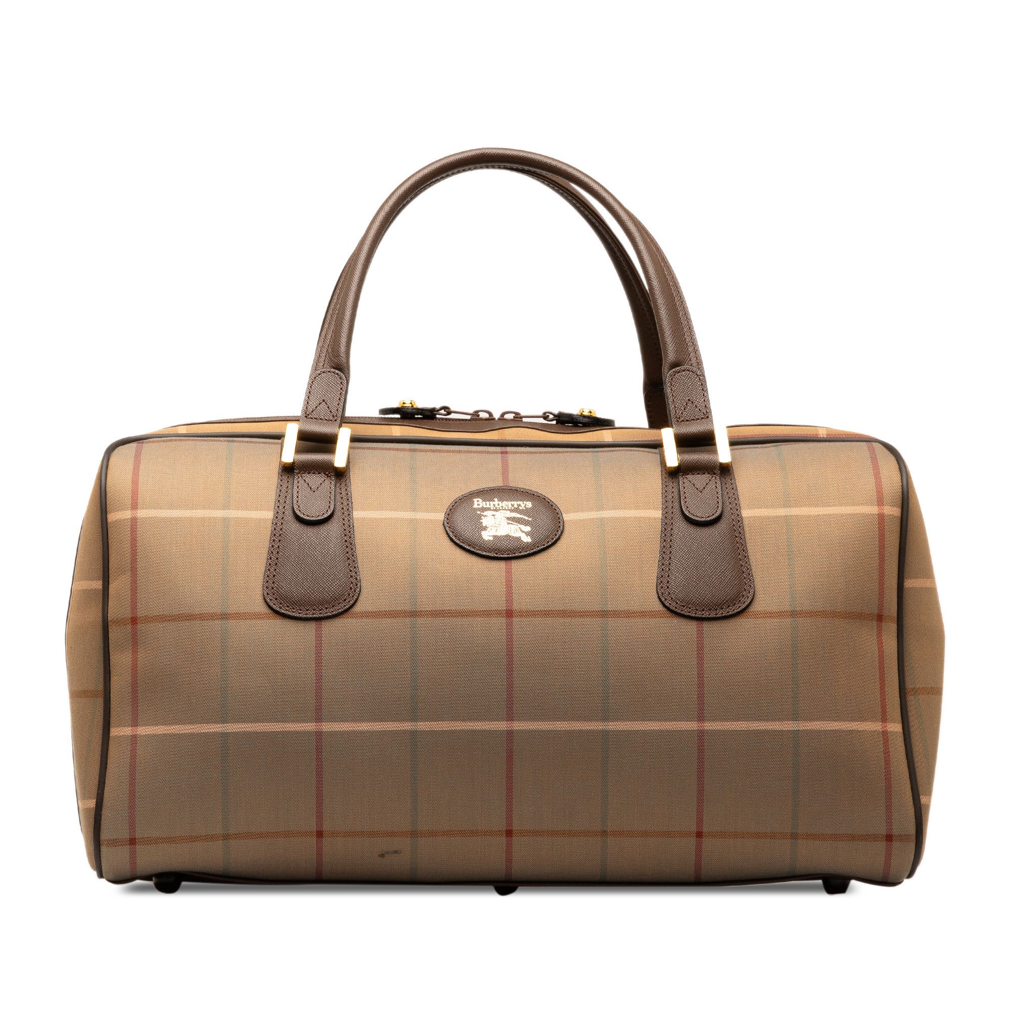 image of Burberry Vintage Check Boston Bag in Brown, Women's