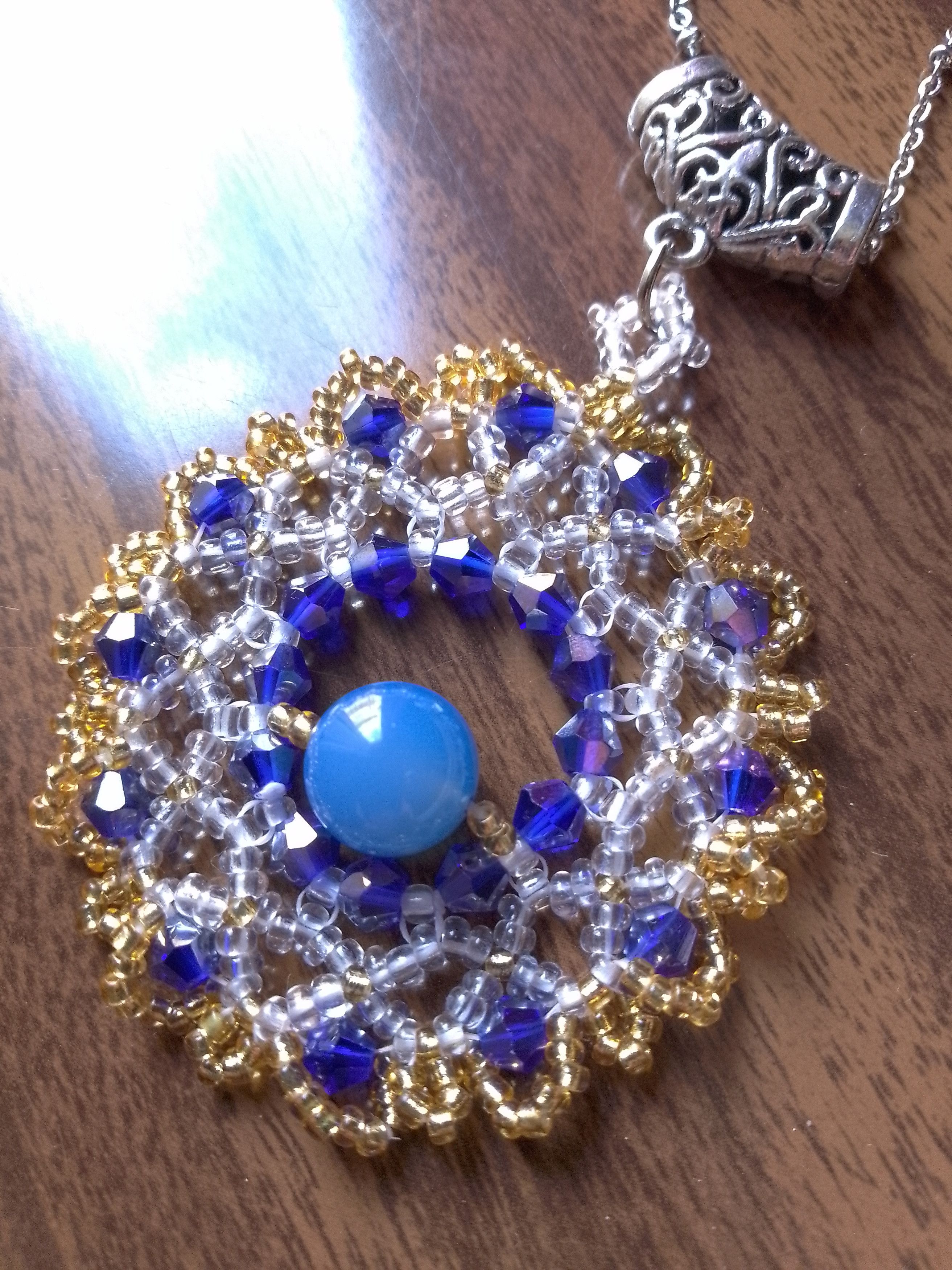 Handmade Long Necklace. Rhodium plated. Blue agate gemstones pendant Size ONE SIZE - 8 Thumbnail