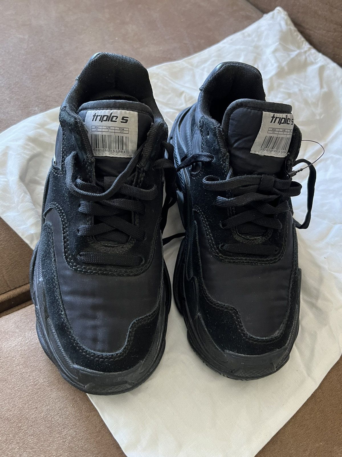 Balenciaga BALENCIAGA Triple S Black Suede Nylon Speed Flat Trainers Size US 5 / IT 35 - 10 Thumbnail
