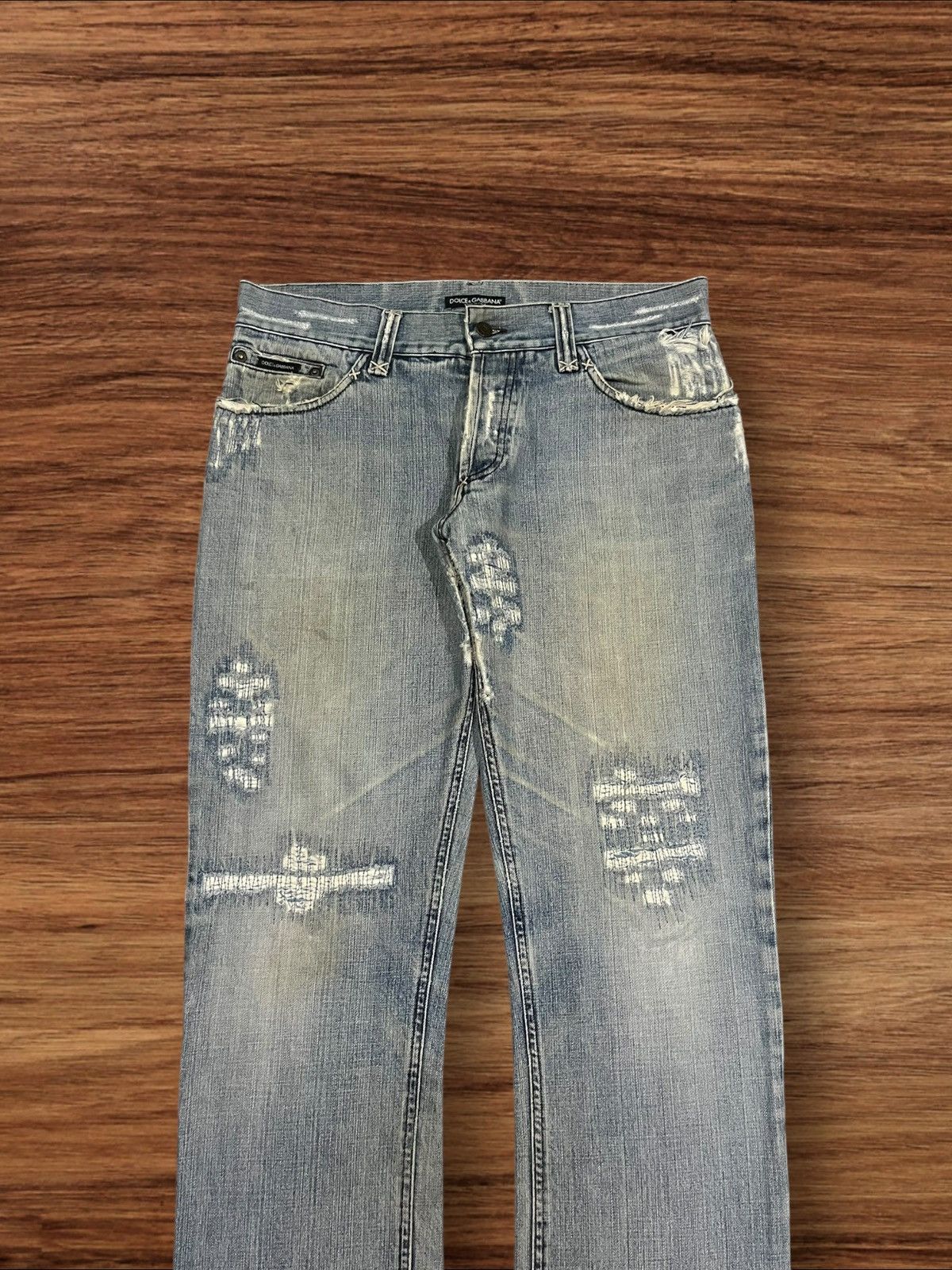 Dolce & Gabbana Y2K Dolce & Gabbana Distressed Sashiko Style Faded Blue Jean Size US 35 - 3 Thumbnail