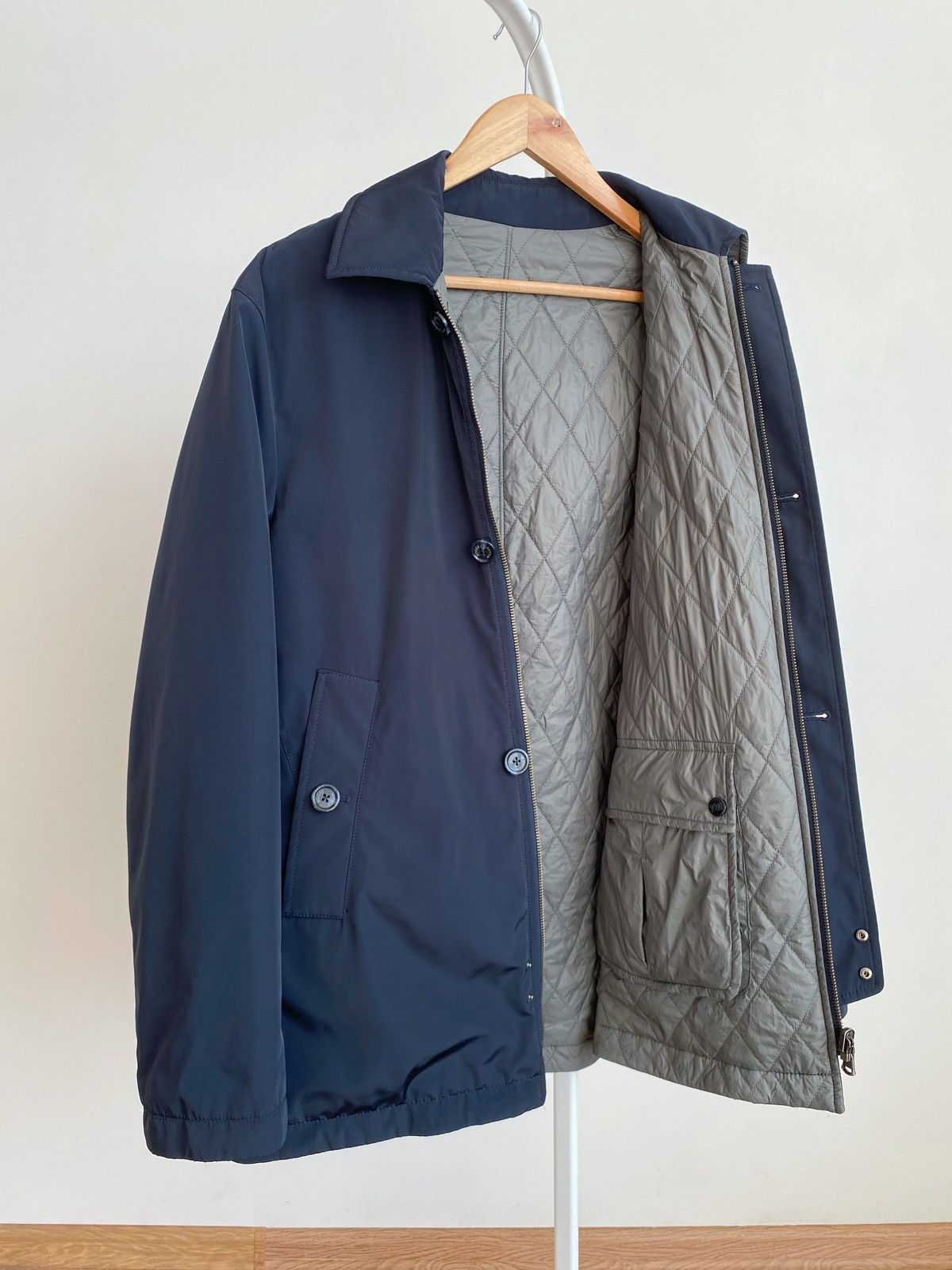 image of Boggi Milano Reversible Nylon / Quilted Jacket in Navy, Men's (Size Large)