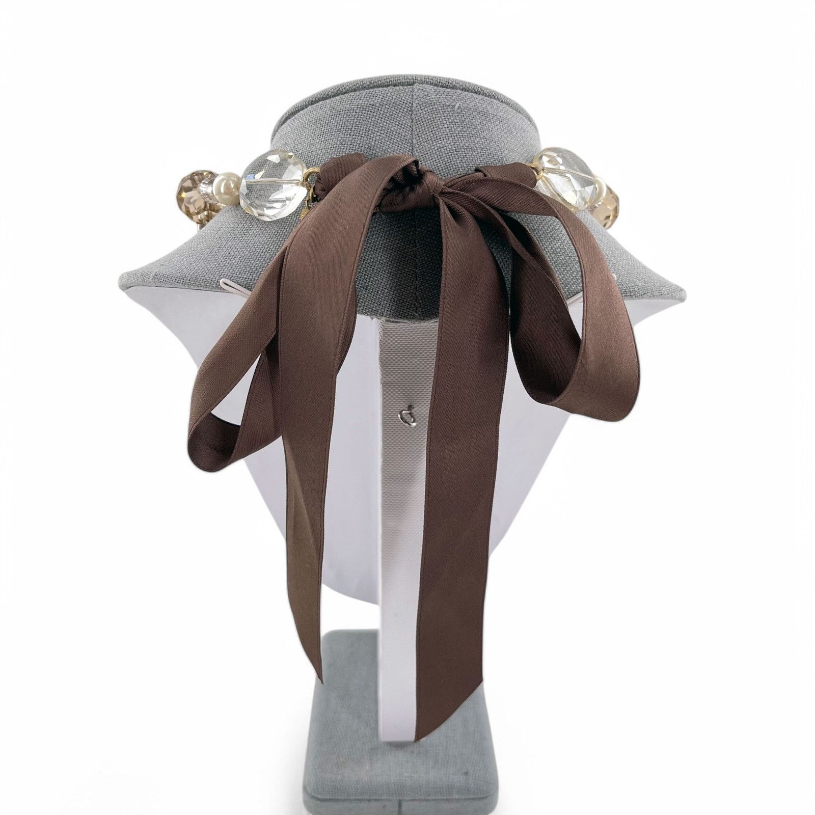 Other Stella and Dot Crystal Faux Pearl Necklace Brown Ribbon Tie Size ONE SIZE - 3 Thumbnail