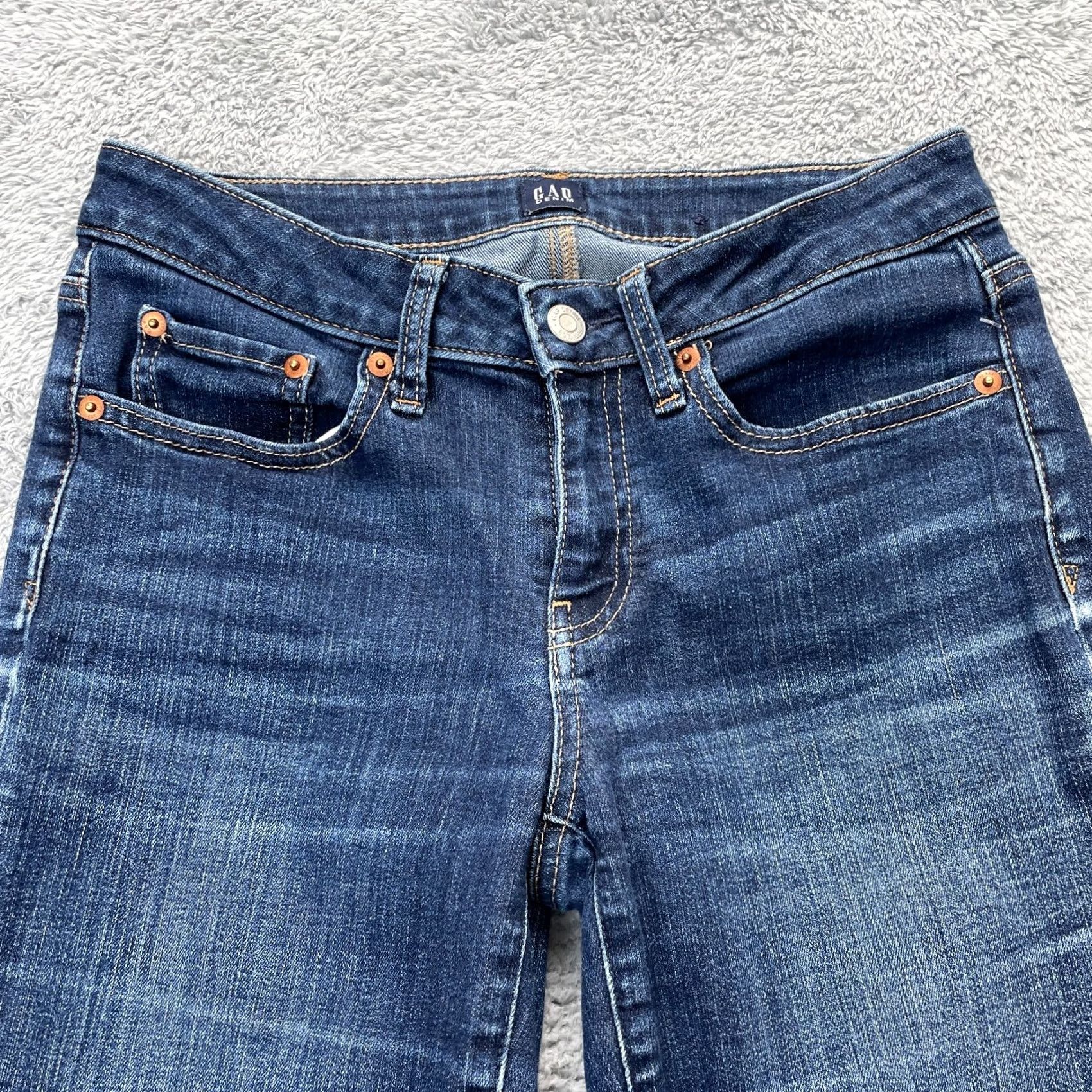 Gap Gap 1969 Jeans Womens 4 Petite Blue Straight Leg Denim Cotton Stretch 5-Pocket Womens Pants XS-XL Size 27" / US 4 / IT 40 - 6 Thumbnail