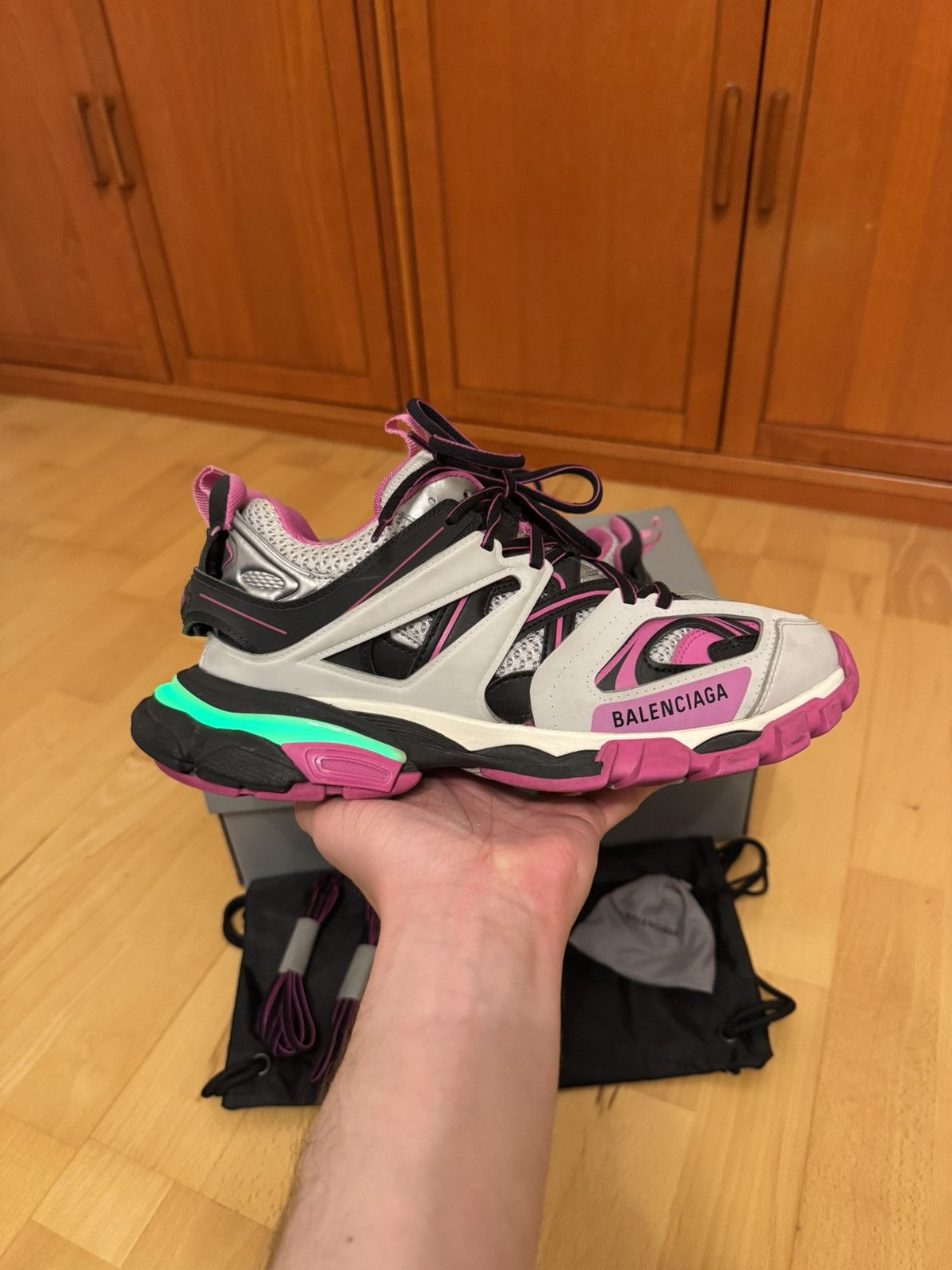 Balenciaga Balenciaga LED Track Black Pink Grey Size US 8 / EU 41 - 3 Thumbnail