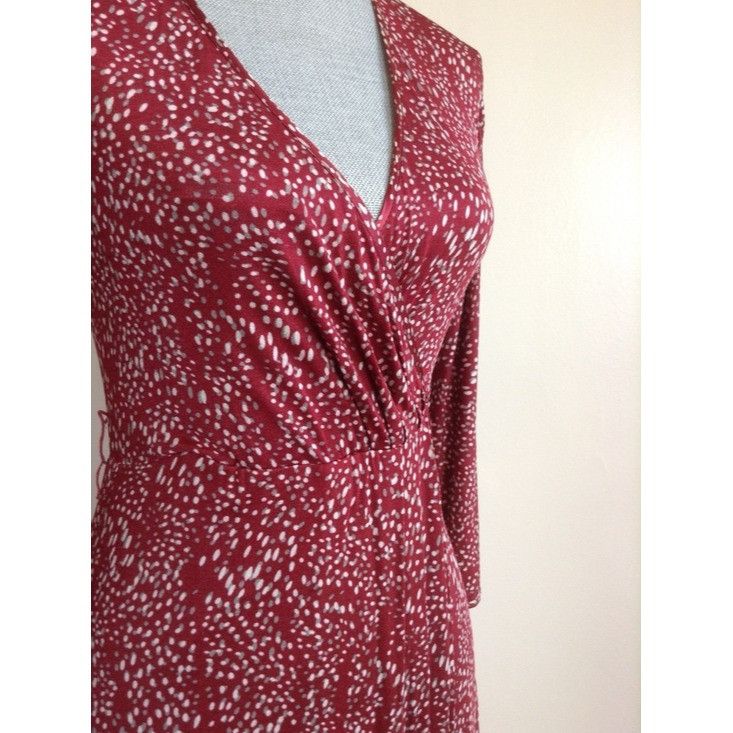 Max Mara MaxMara Silk Knit Jersey Long Sleeve Burgundy Print Midi Dre Size XS / US 0-2 / IT 36-38 - 9 Thumbnail