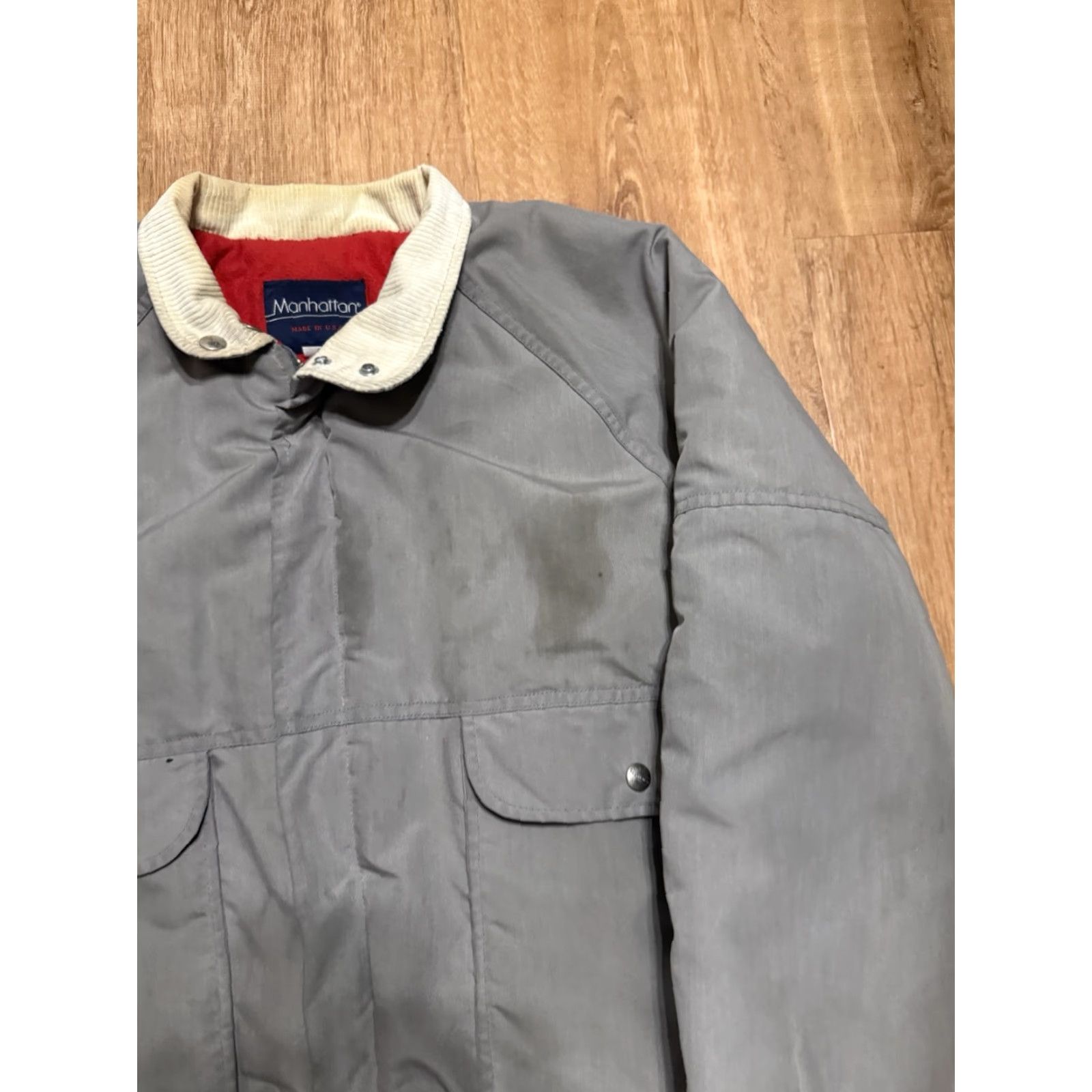Vintage VINTAGE Manhattan Jacket Bomber Jacket Corduroy Insulated USA Made Mens L Gray *STAINS 90s Men Size US L / EU 52-54 / 3 - 6 Thumbnail