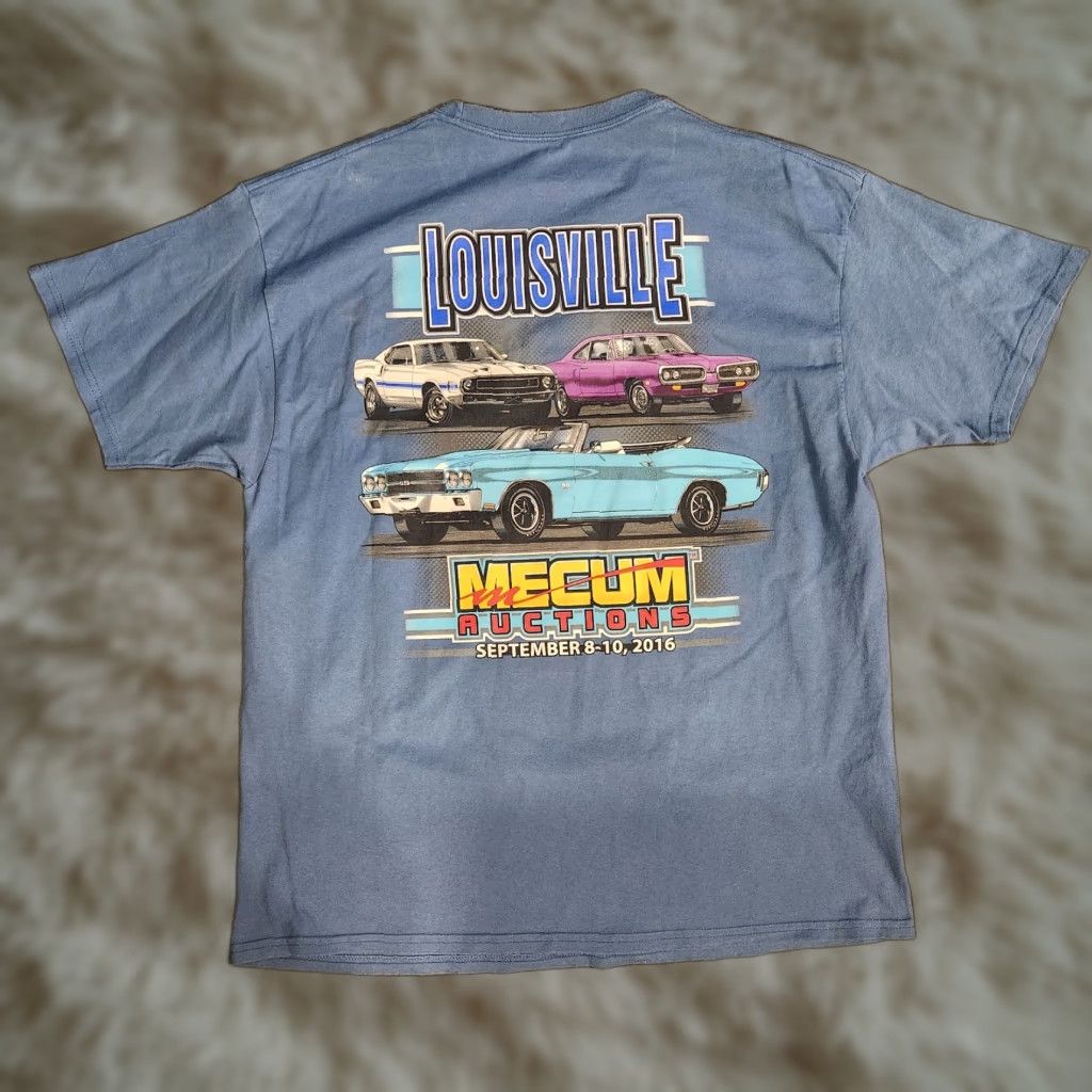Hanes Mecum Auctions T Shirt Tee Size XL Louisville KY Auto Muscle Car Racing Blue Men's T-Shirt Graphic Print Hanes XL Blue Cars 90% Cotton 10% Polyester Size US XL / EU 56 / 4 - 1 Thumbnail