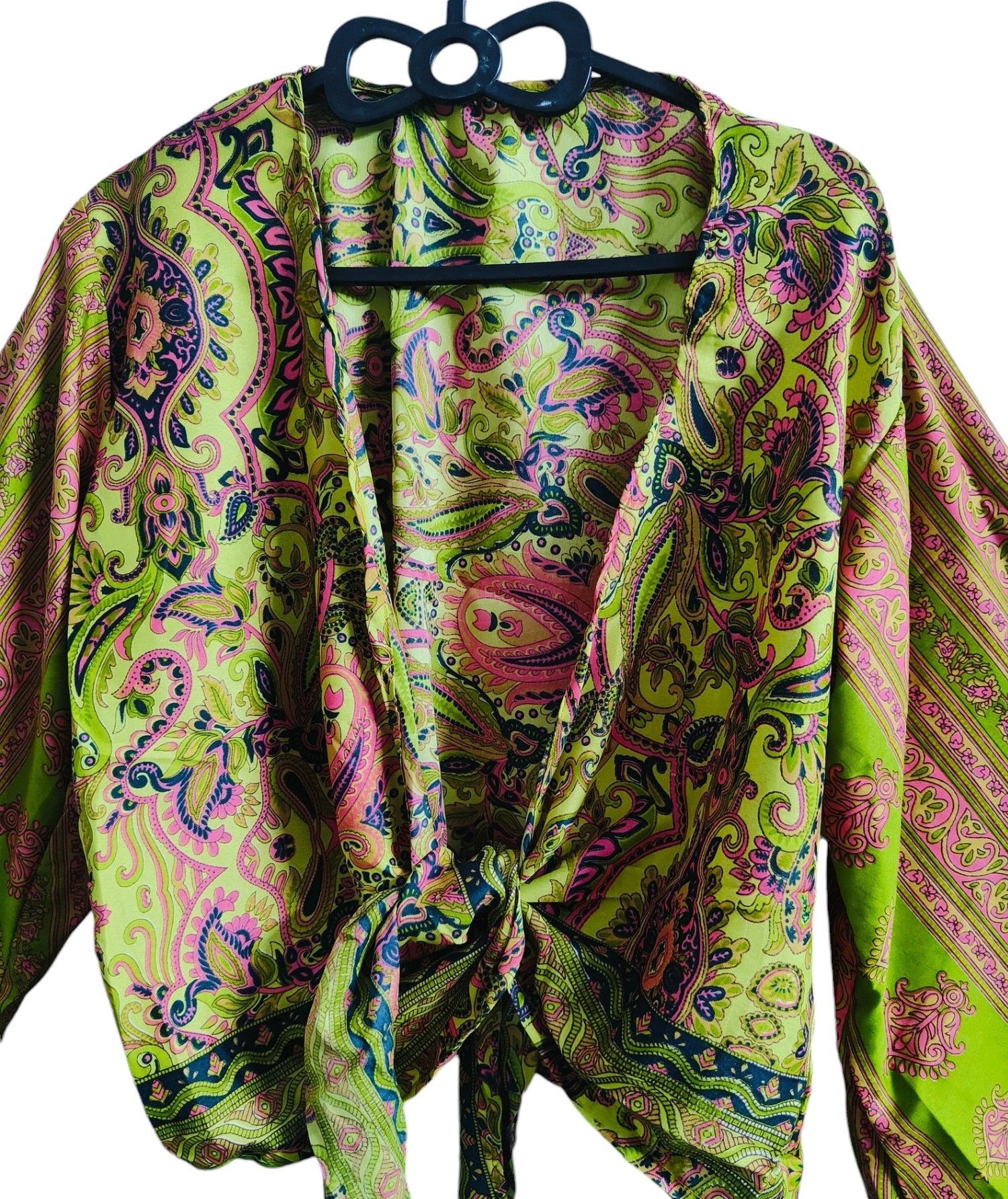 Other Bell Sleeves Silk Floral Printed Women Tie Top Size M / US 6-8 / IT 42-44 - 2 Thumbnail