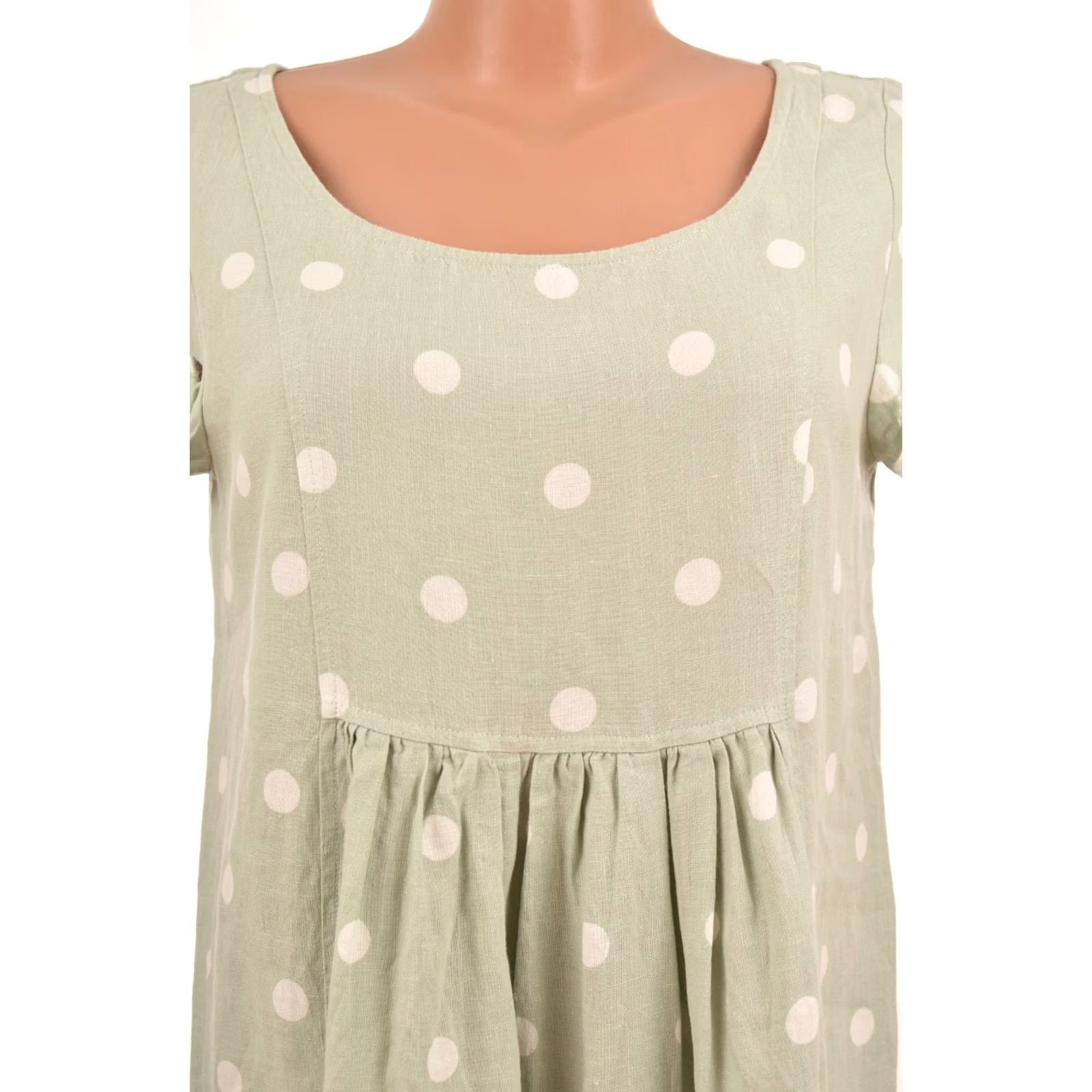 Vintage VINTAGE Lin'n Laundry Paris Muscari Linen Polka Dot Mint Dress 38 Green 100% Linen Short Sleeve Knee Length Women Mens Womens Girls Boys Size XS / US 0-2 / IT 36-38 - 2 Thumbnail