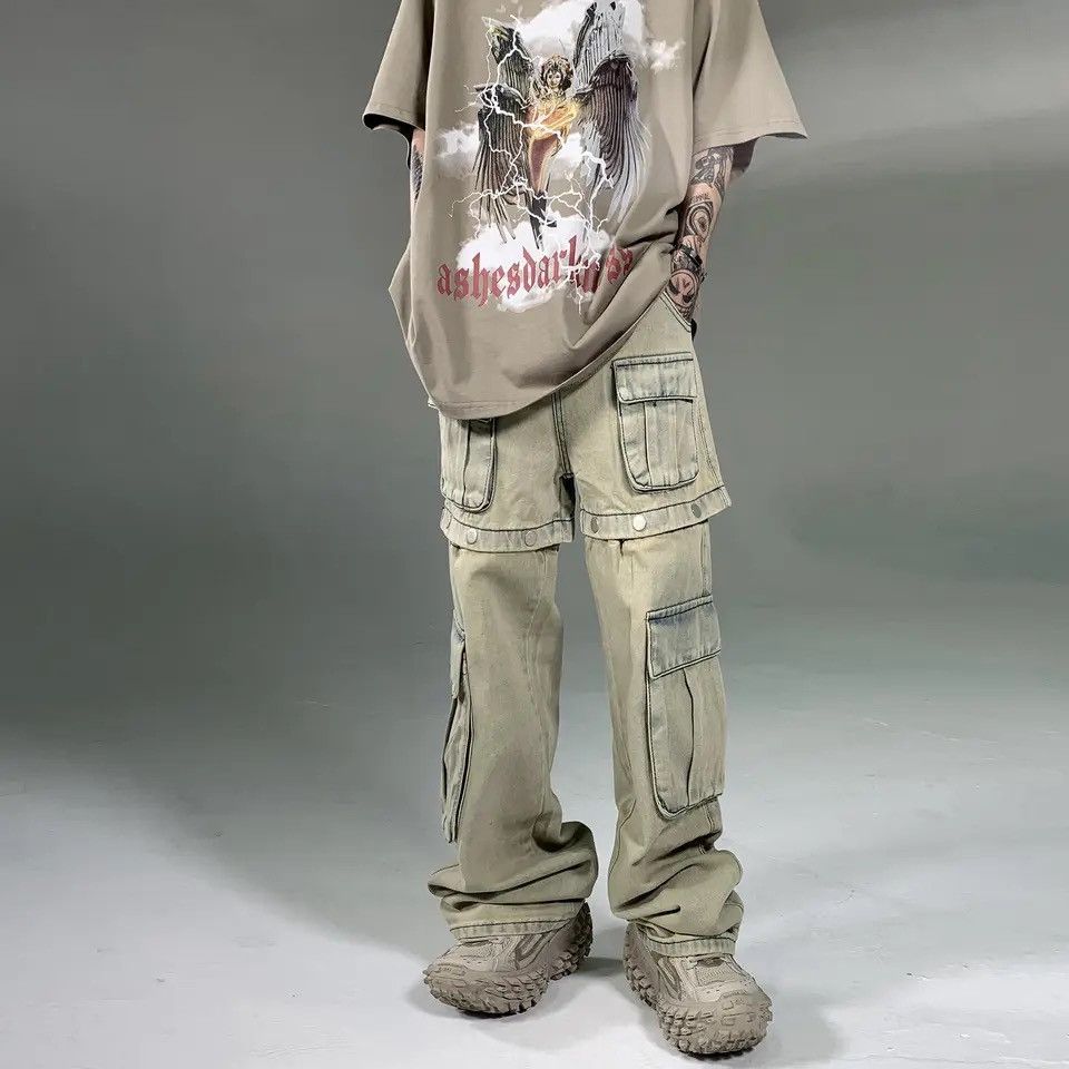 Japanese Brand × Vintage Retro Buttons Detachable Design Wide Cargo Jeans Size US 30 / EU 46 - 1 Thumbnail