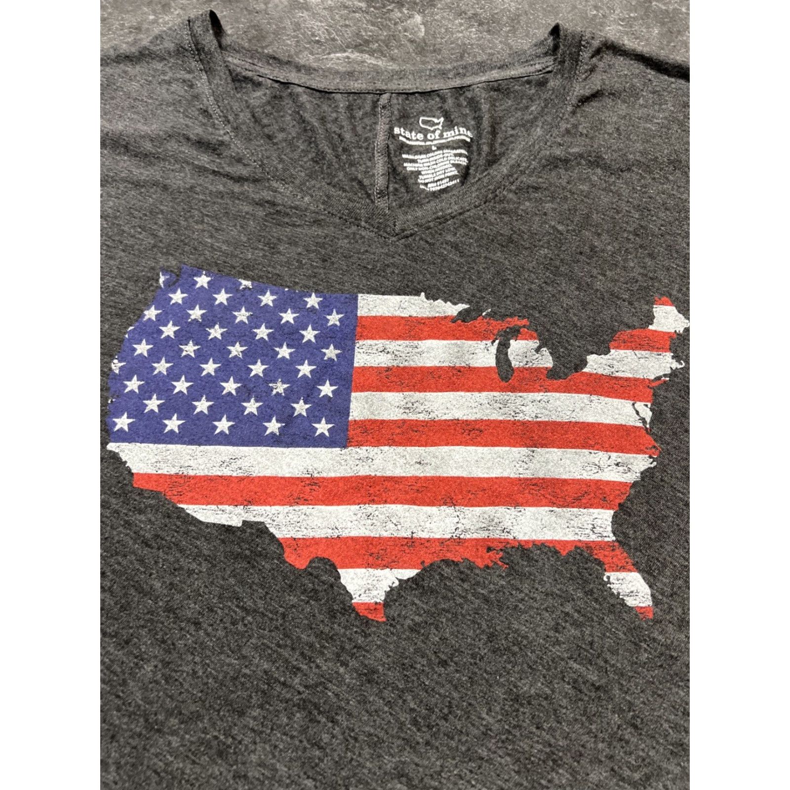 Vintage State of Mine Women’s 4th of July USA V-Neck T-Shirt Gray Charcoal Large Size L / US 10 / IT 46 - 3 Thumbnail