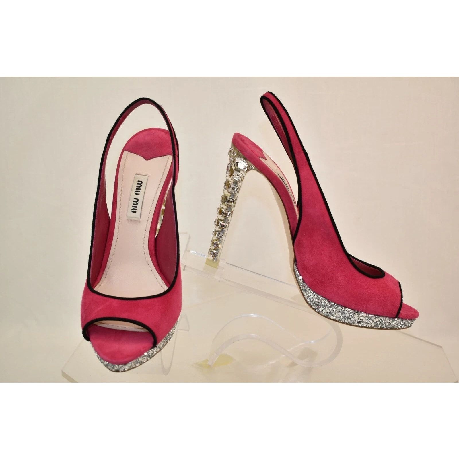 Miu Miu MIU MIU PRADA PINK SUEDE JEWELED CRYSTALS' HEELS PUMPS 37.5 Size US 7.5 / IT 37.5 - 8 Thumbnail