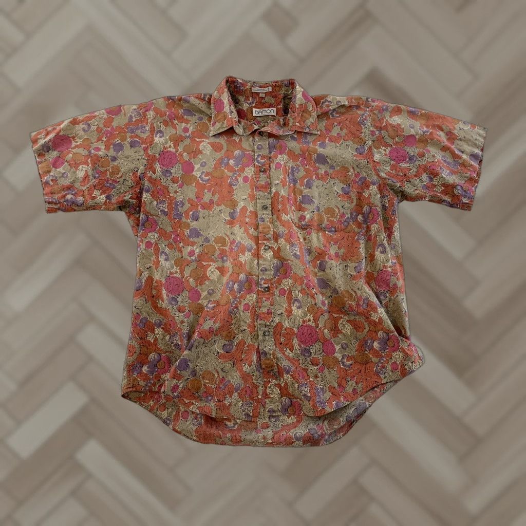 ALOHAS Damon VTG Hawaiian Aloha Floral Button-Up Short Sleeve Shirt Men's XL Cotton Multicolor/Color Damson? Size US XL / EU 56 / 4 - 1 Thumbnail