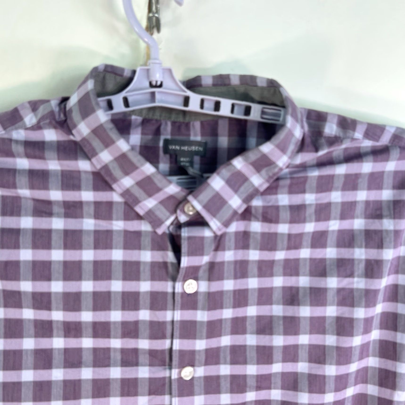 Van Heusen Van Heusen Plaid Button-Up Shirt 4XLT Purple Cotton Blend Stretch Mens Classic Long Sleeve Size US XXL / EU 58 / 5 - 3 Thumbnail