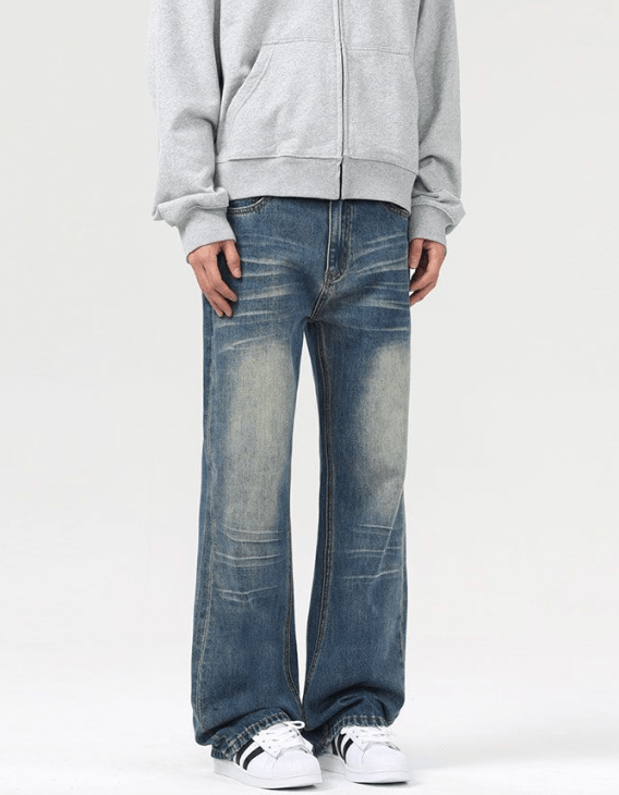 Japanese Brand × Jean Retro distressed straight loose flared wide-leg baggy jeans Size US 32 / EU 48 - 2 Thumbnail