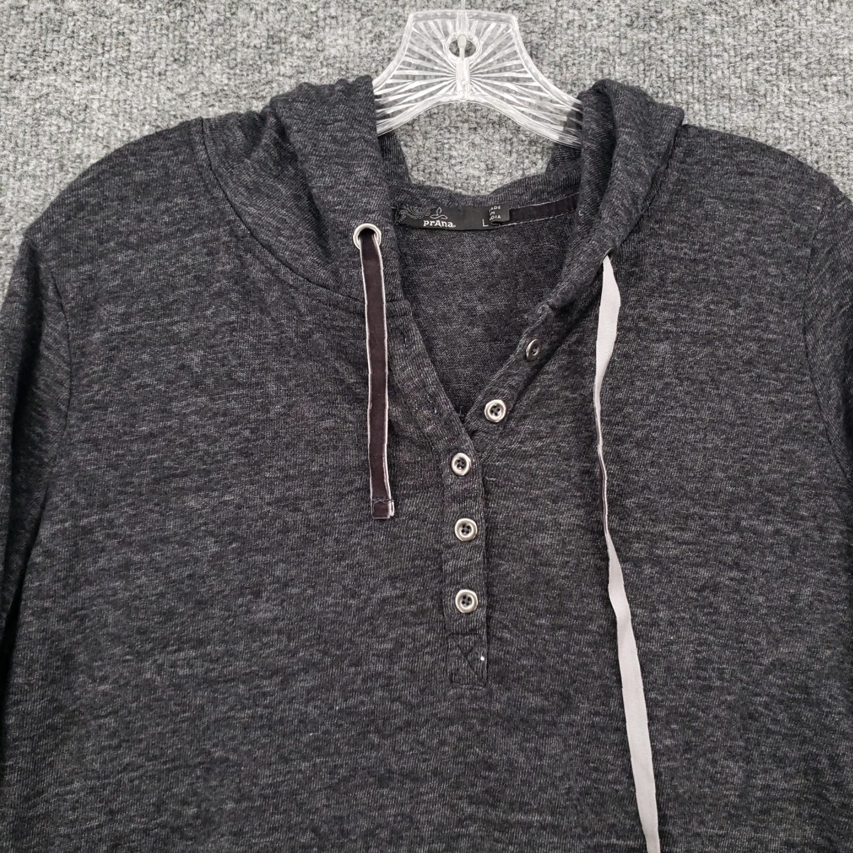 Prana prAna Hoodie Womens L Gray Devan Henley Pullover Long Sleeve Sweatshirt Casual Outdoor Fall Winter Size L / US 10 / IT 46 - 4 Thumbnail