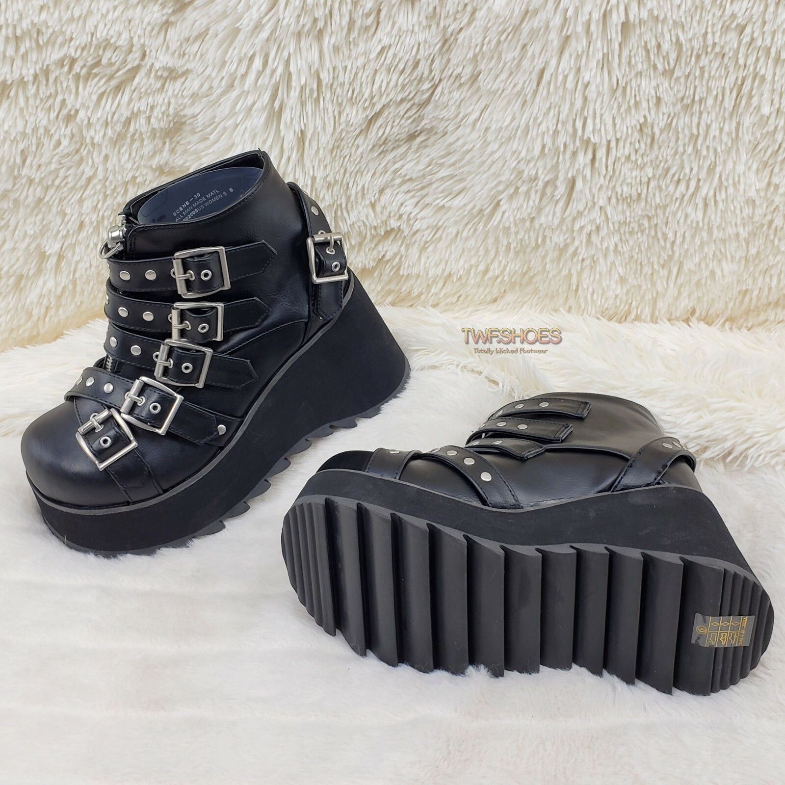 Other DEMONIA Scene 30 Black Platform Goth Punk Ankle Boots NY (U Size US 9 / IT 39 - 3 Thumbnail