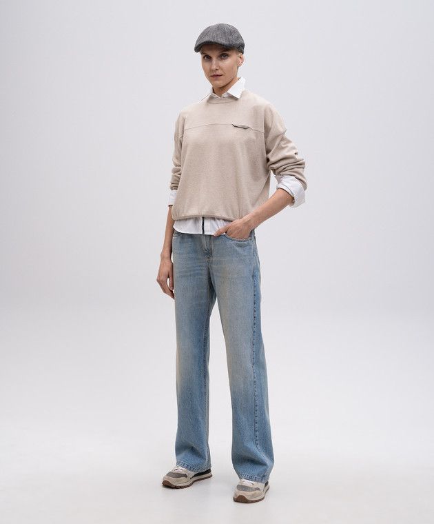 Brunello Cucinelli o1y0725 Cashmere Blend Sweater in Beige Size M / US 6-8 / IT 42-44 - 5 Thumbnail