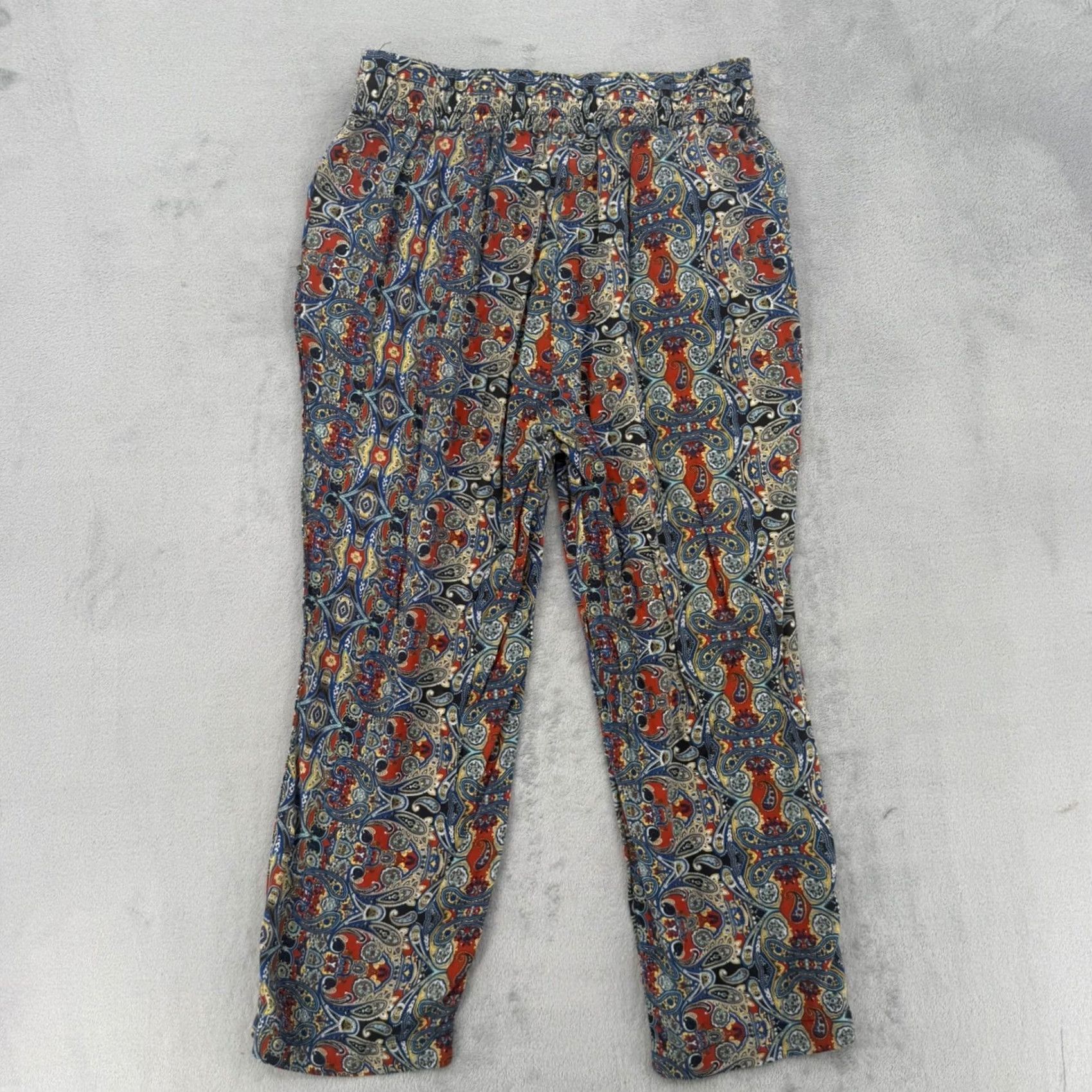Vintage Kaktus Womens Paisley Print Rayon Pants Elastic Waist Boho Red Blue Size L Size 36" / US 14 / IT 50 - 6 Thumbnail