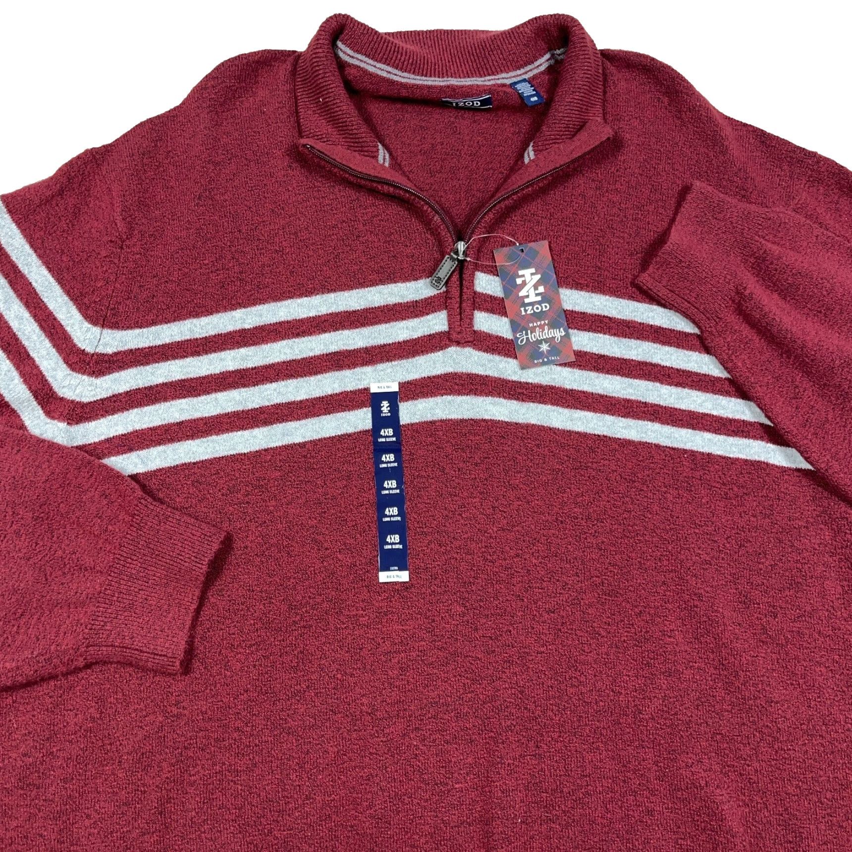 Izod IZOD Sweater Men 4XB Velvet Maroon Gray Pullover Quarter Zip Knit Stripes NEW Size US XXL / EU 58 / 5 - 2 Thumbnail
