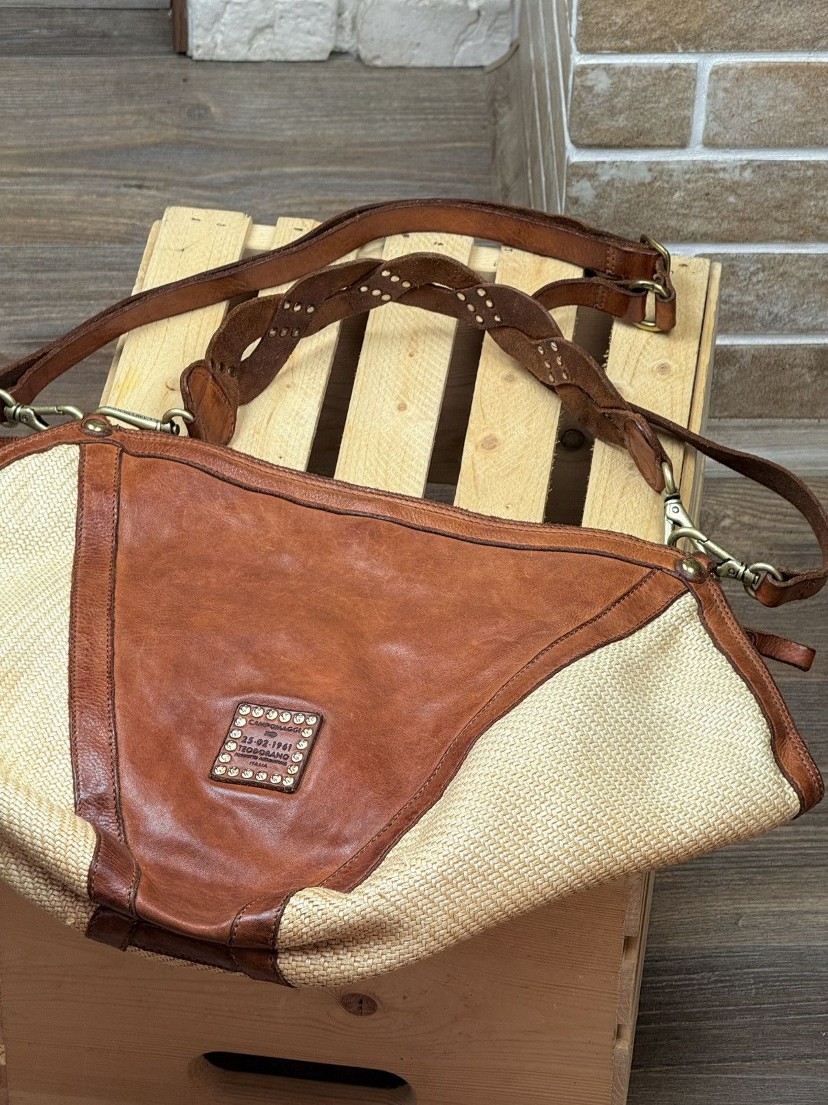 Campomaggi Campomaggi Anna Brown Leather Woven Handbag Crossbody Size ONE SIZE - 7 Thumbnail