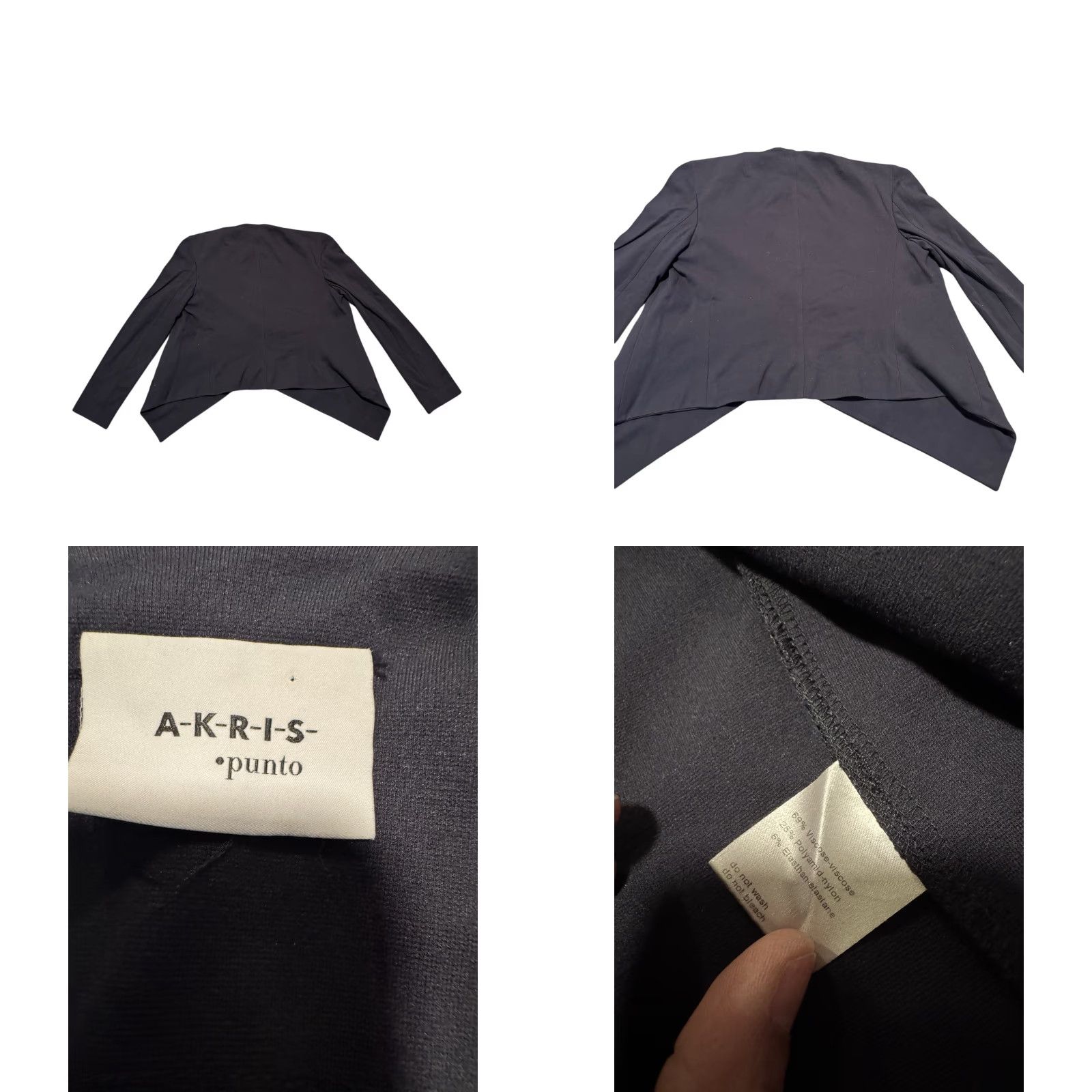 Vintage Akris punto Black Asymmetrical Drape Front Jersey Jacket Blazer Silver Ring Zips Shirt Women 10 Regular Zip Pockets All Seasons Size L / US 10 / IT 46 - 9 Thumbnail