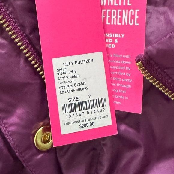 Lilly Pulitzer NWT Lilly Pulitzer Purple Tonia Puffer Jacket Coat Amarena C Size XS / US 0-2 / IT 36-38 - 3 Thumbnail