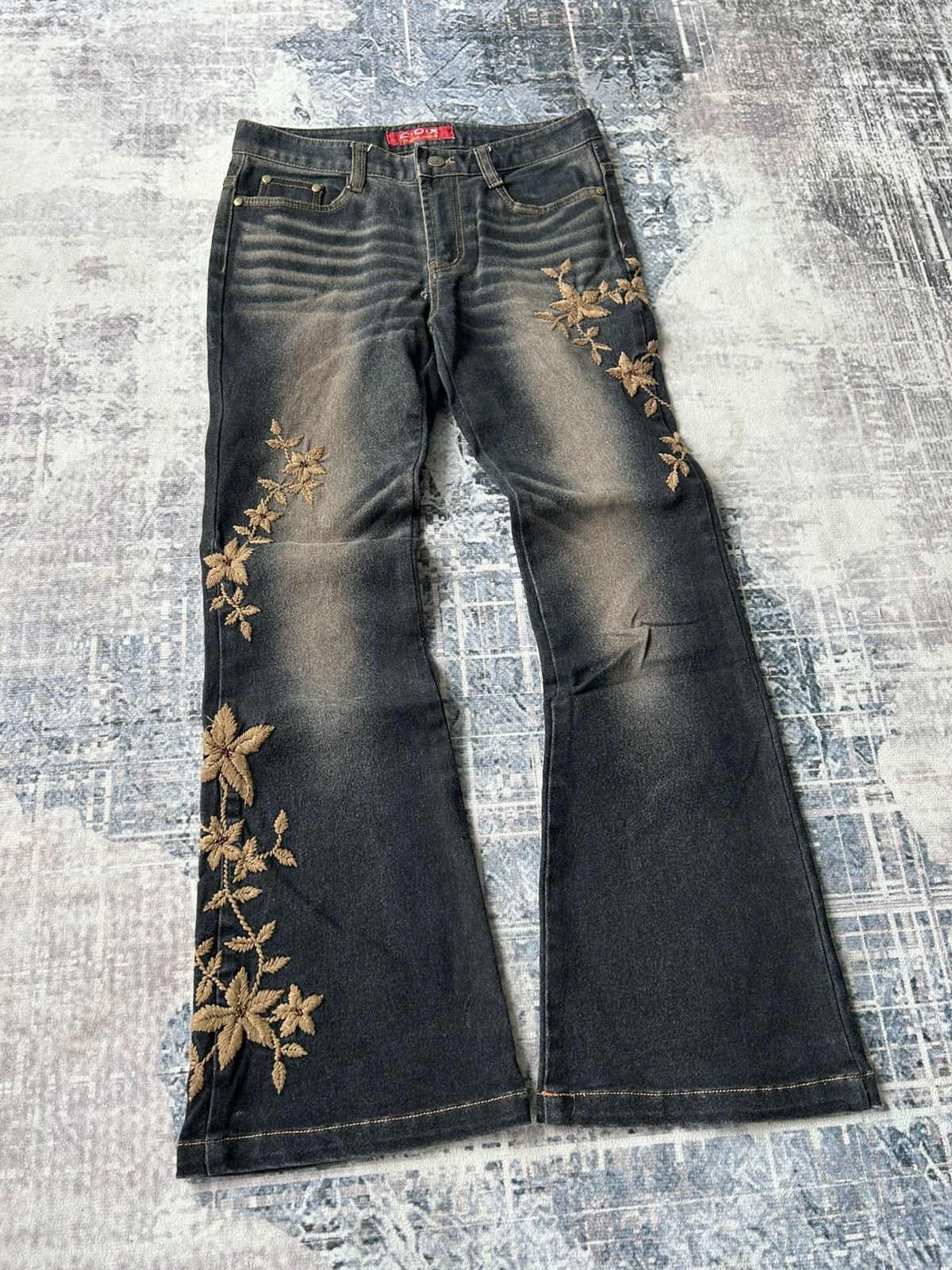 If Six Was Nine Y2k Flared Cox Embroidery Flower Pants Size US 28 / EU 44 - 2 Thumbnail