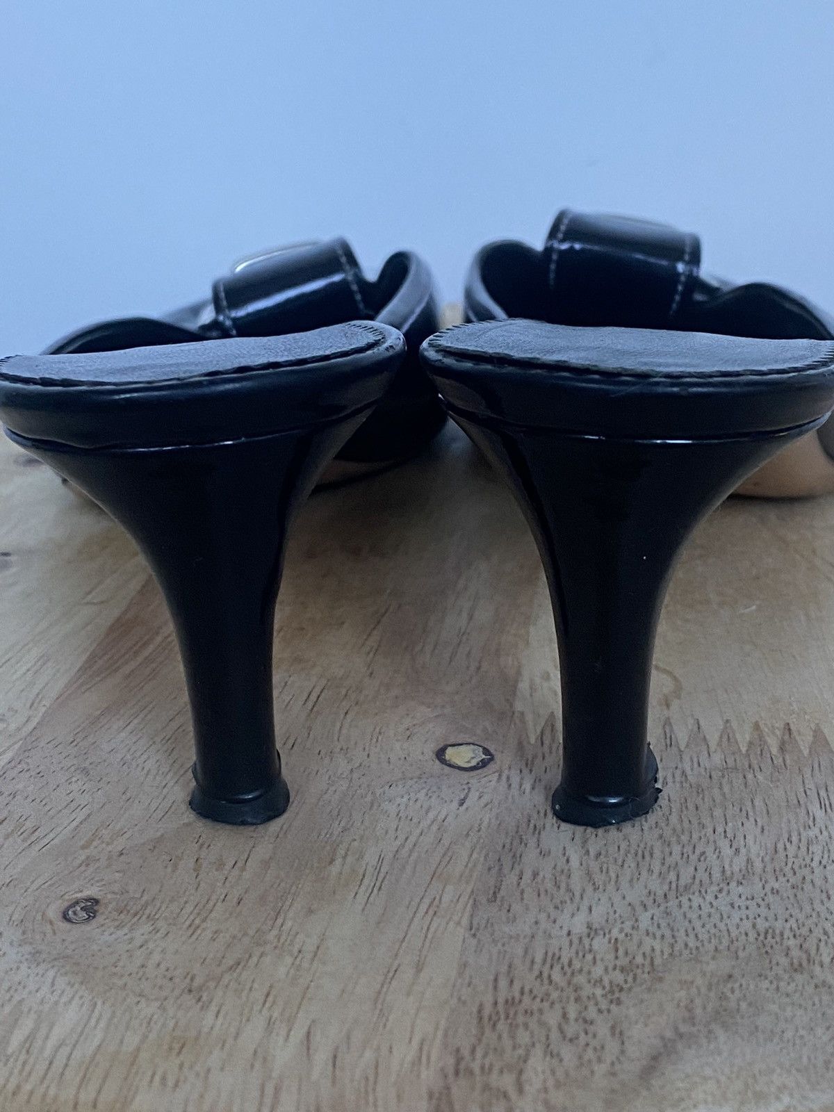 Prada × Vintage Prada Vintage Square Toe Patent Leather Mules Kitten Heels Size US 7 / IT 37 - 4 Thumbnail