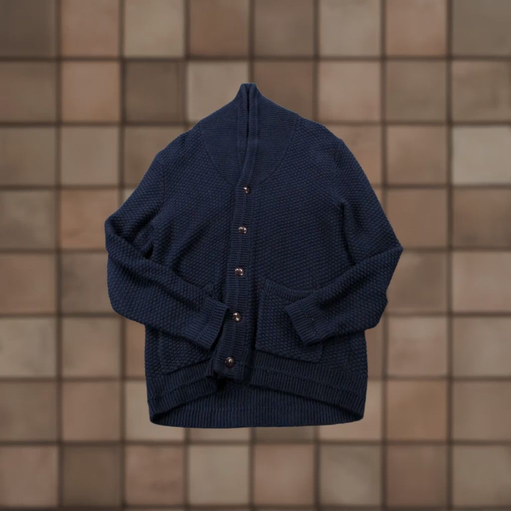 J.Crew J.CREW Sweater Cardigan Womens M Navy Blue Textured Waffle-Knit Thermal Pockets Logo Size M / US 6-8 / IT 42-44 - 1 Thumbnail