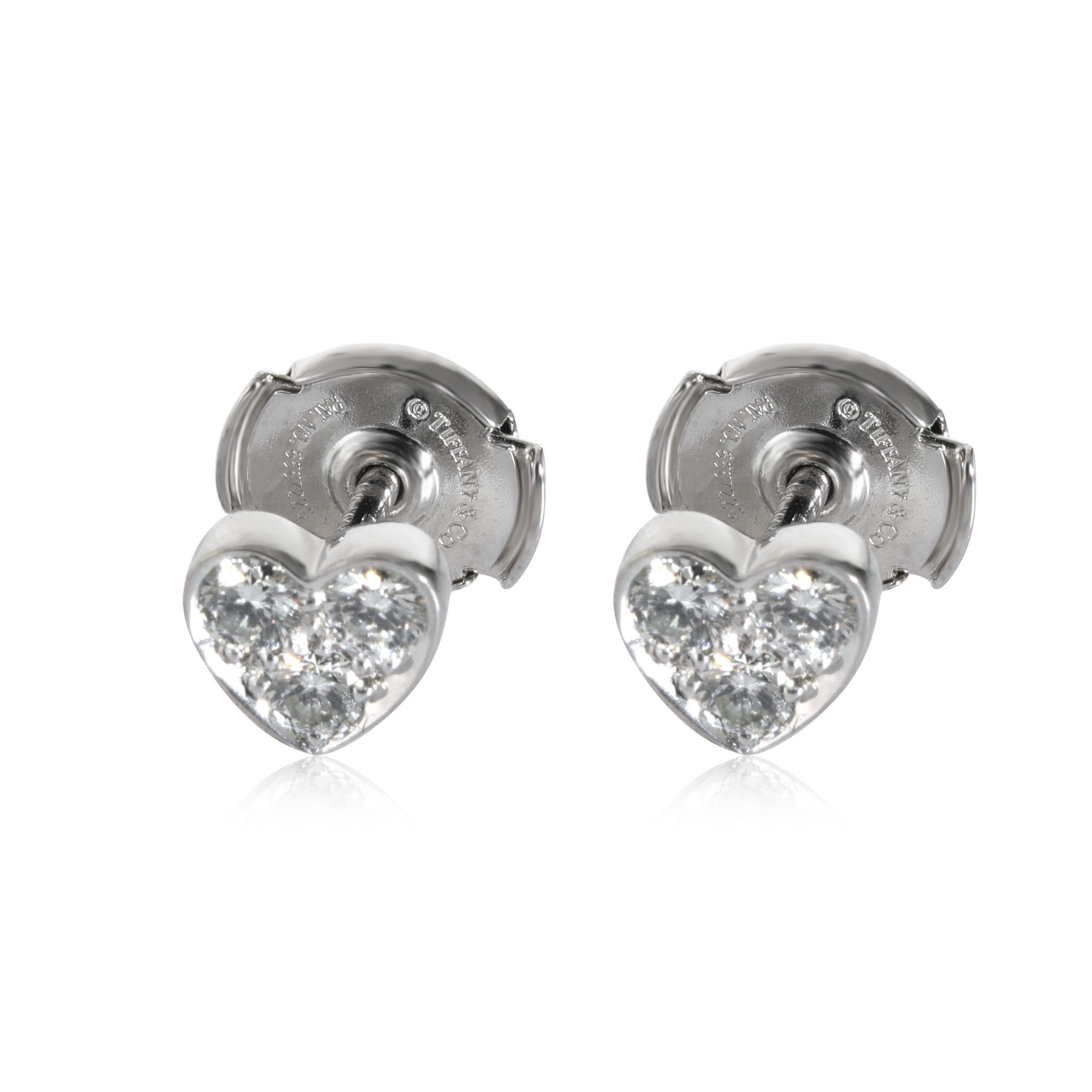image of Tiffany Co Tiffany & Co. Diamond Heart Stud Earrings In Platinum 0.33 Ctw in Gold, Women's