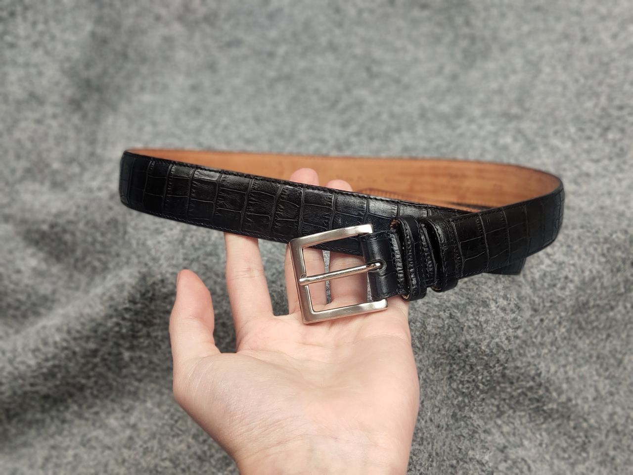 Boggi Boggi Milano Italy Design crocodile embossed leather belt Size ONE SIZE - 5 Thumbnail