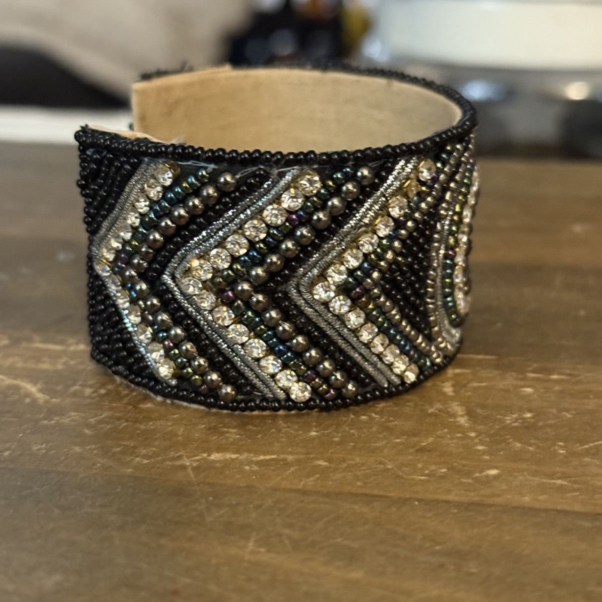 Other Handmade black and gold beaded rhinestone wide cuff bracelet Size ONE SIZE - 4 Thumbnail