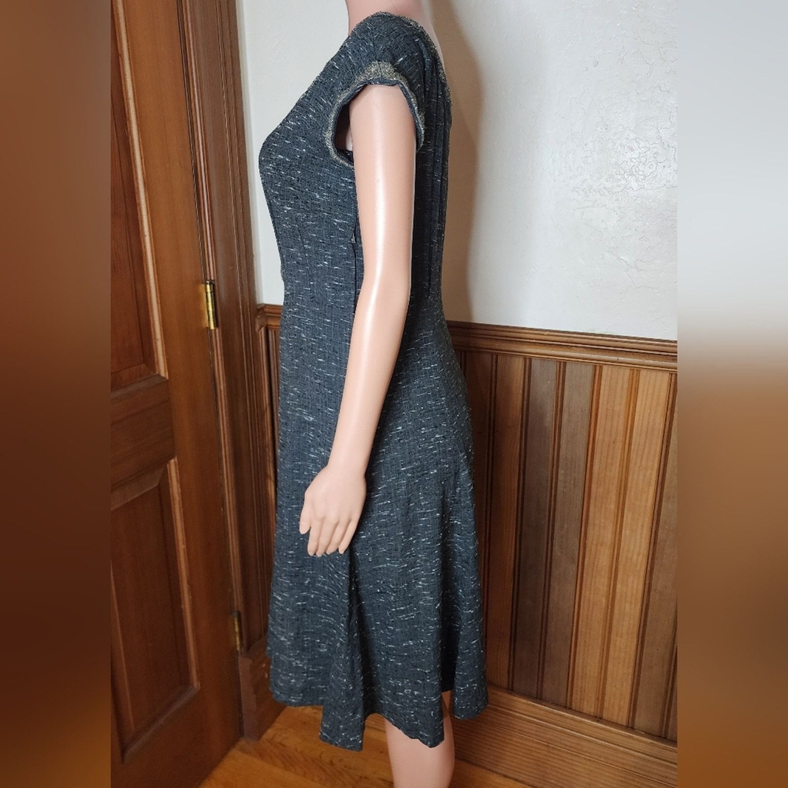 Vintage 1950s Grey Silk Tweed Rhinestone Beaded Embellished Dress L Size L / US 10 / IT 46 - 6 Thumbnail
